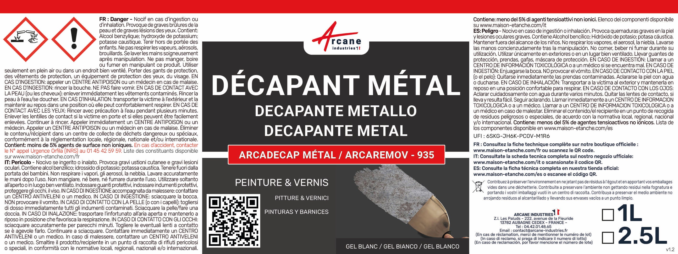 Décapant pour métal - Produit décapant peinture, vernis - ARCADECAP METAL - 1 L - ARCANE INDUSTRIES - 2