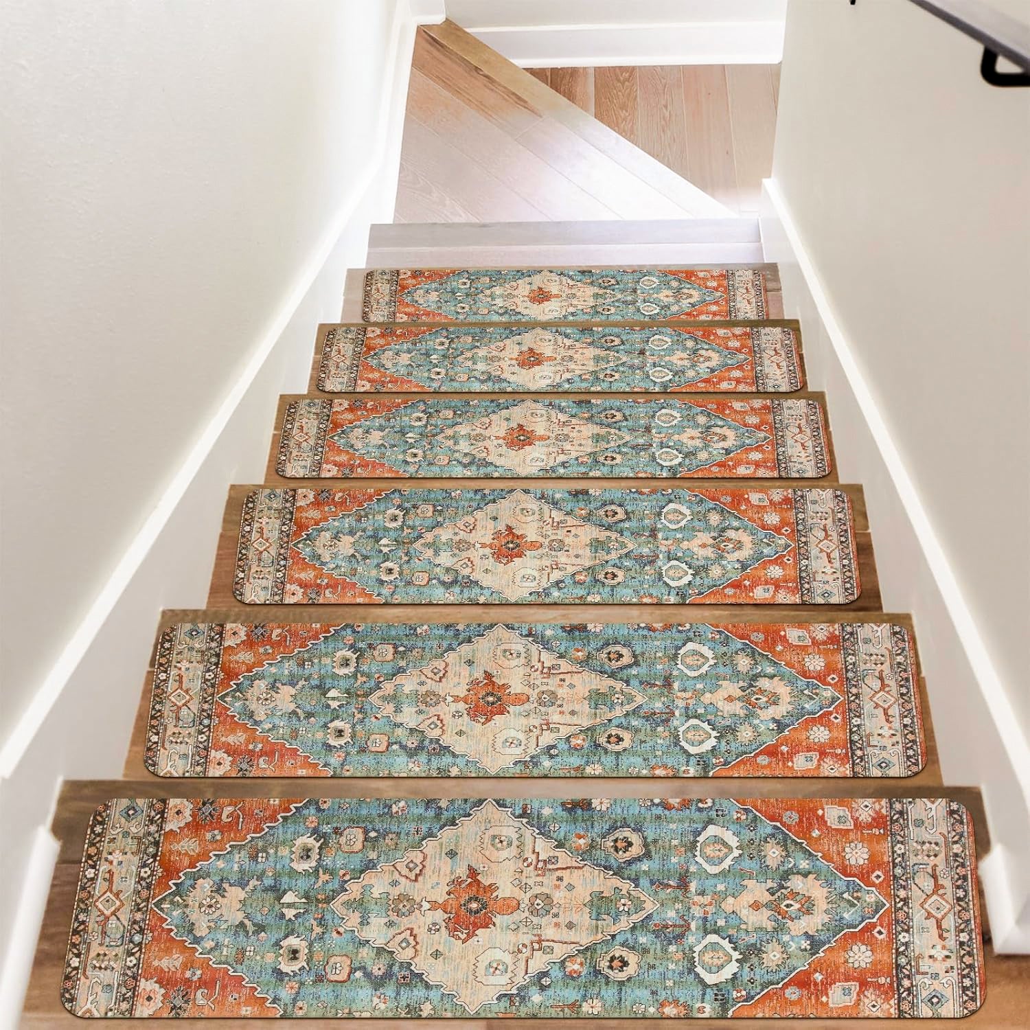 KUEAO Lot de 15 tapis d'escalier en lin de 20,3 x 76,2 cm pour marches en bois, tapis d'escalier antidérapant avec dos autocollant KUEAO Lot de 15 tapis d'escalier en lin de 20,3 x 76,2 cm pour marches en bois, tapis d'escalier antidérapant avec dos autocollant