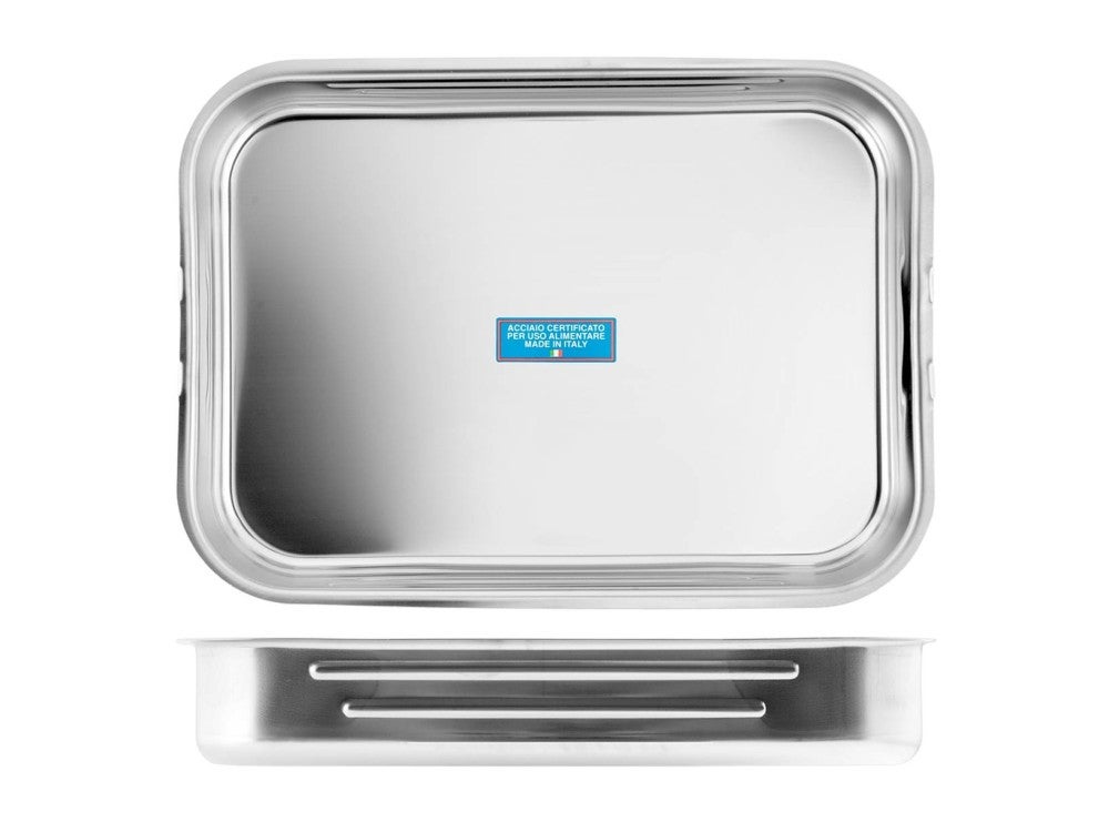 Uonlytech Plat Inox Rectangulaire Avec Couvercle - Plateau Service Multifonction Pour Rôtir Poisson Et Légumes