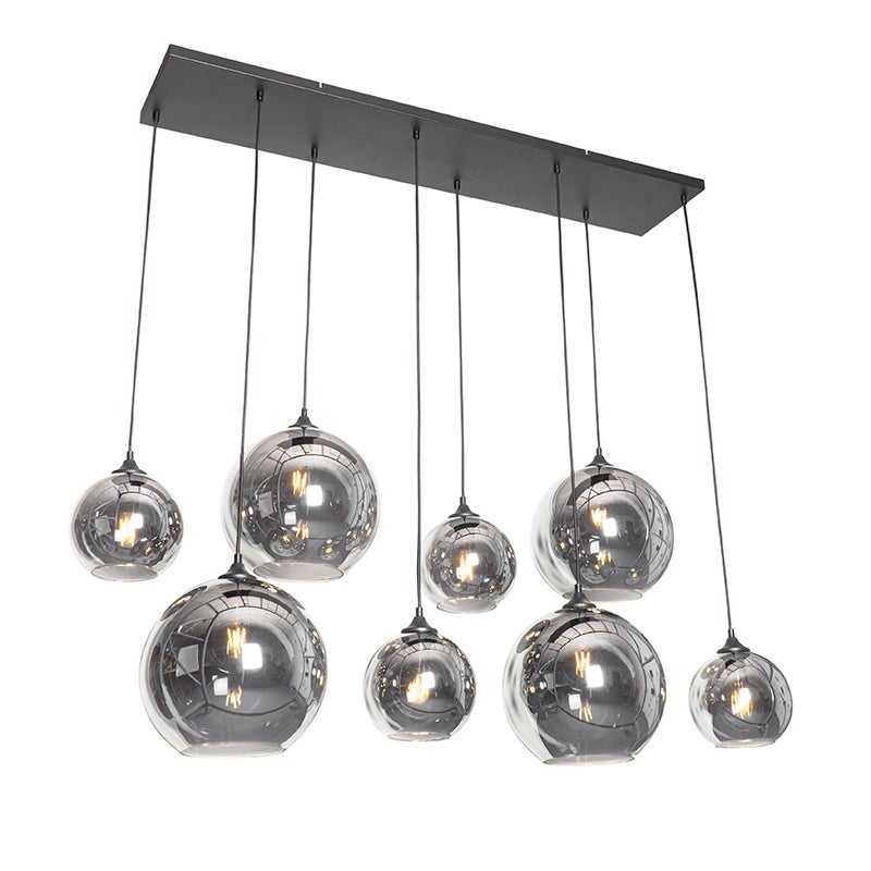 Lampa wisząca art deco czarna z przydymionym szkłem 8-świateł - Sandra