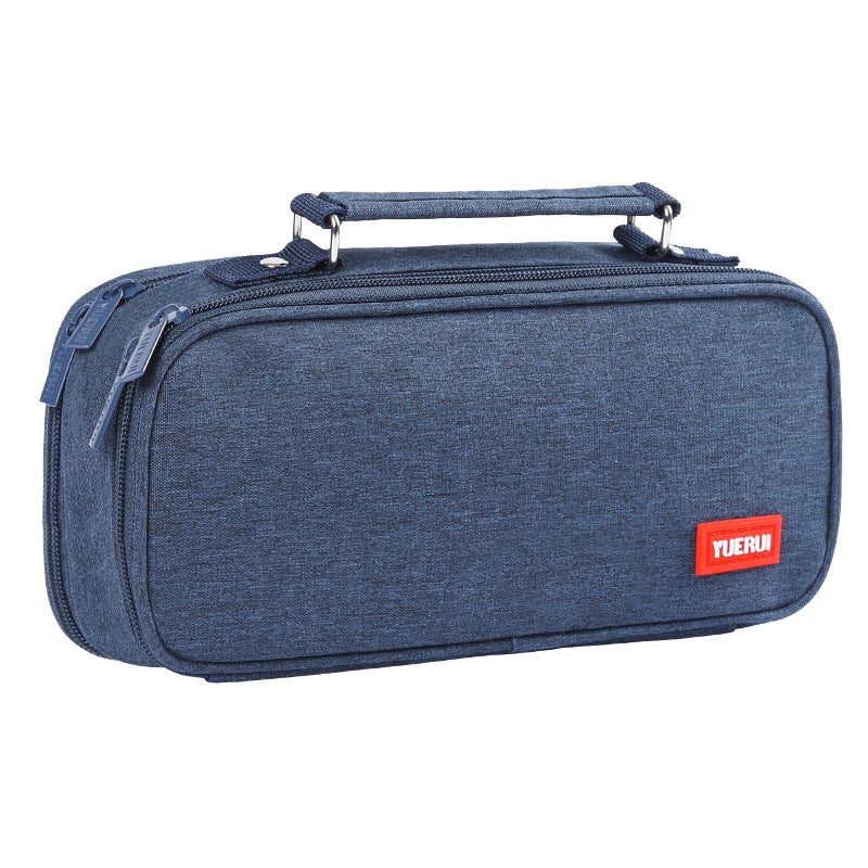 Ulalaza Astuccio Con Lustrini E Pompon, Grande Capacità 21x6x7 Cm, Reversibile, Colore Blu/argento, Organizer Porta Penne
