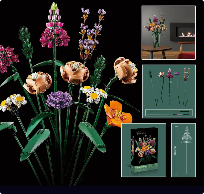 Ensemble de construction de fleurs , bouquet à monter soi-même, décorations exquises - 8