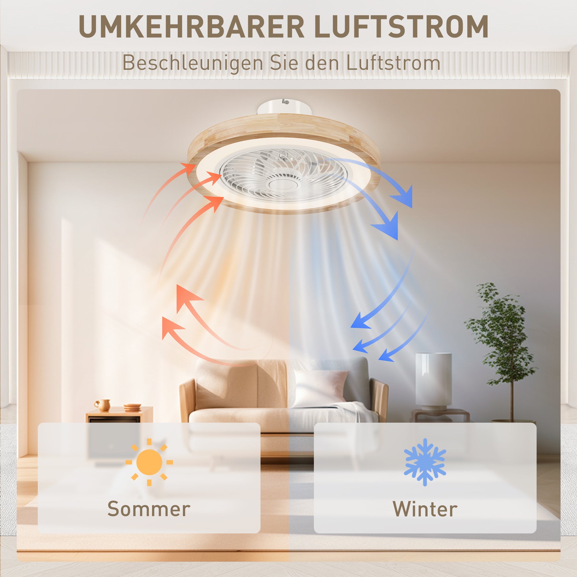 Ventilateur de plafond avec éclairage et télécommande,6 vitesses,luminosité réglable,moteur silencieux,marron clair - 8
