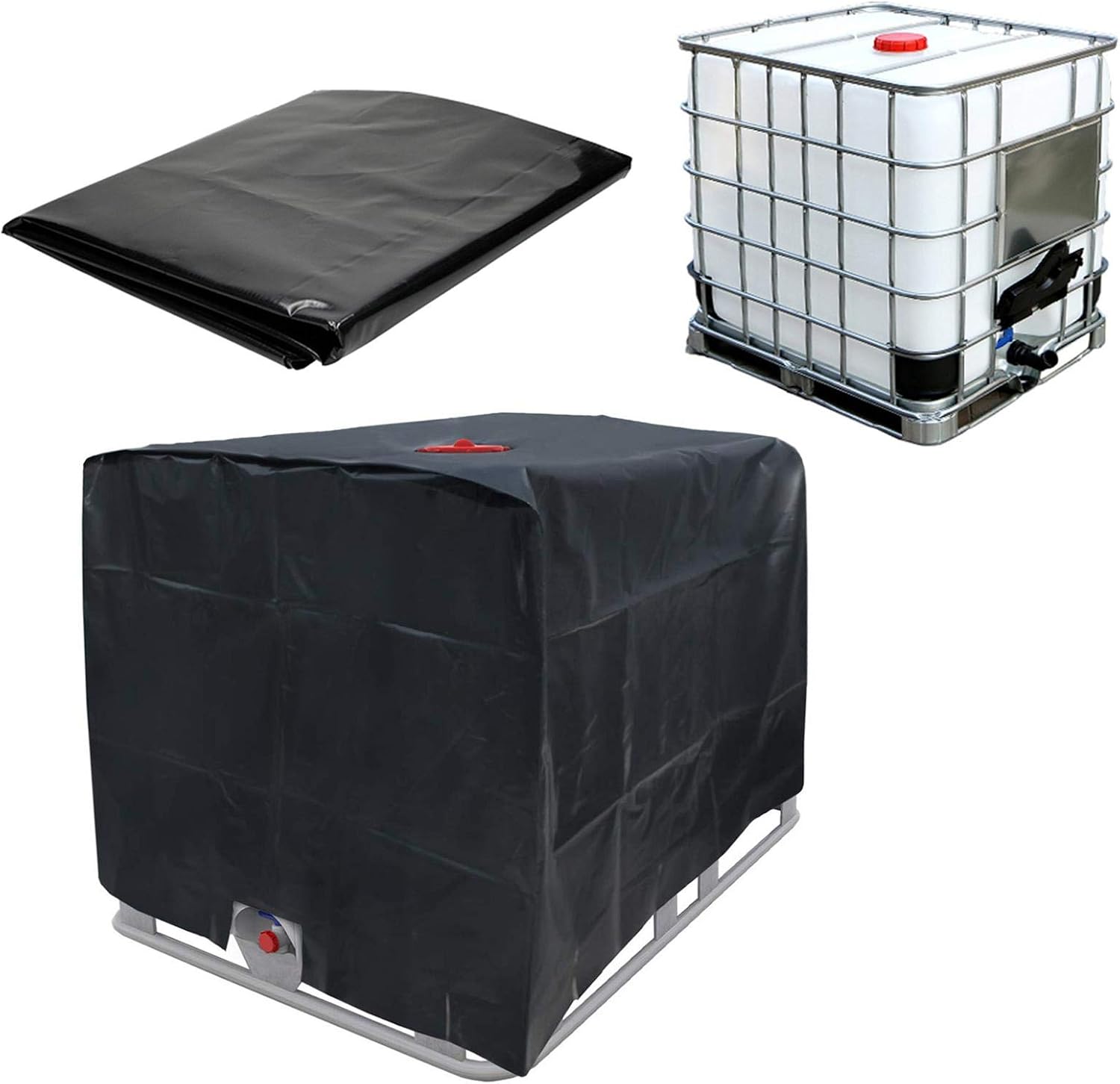 Pokrywa zbiornika na wodę, plandeka ochronna IBC - Górna pokrywa i zawór nie są zablokowane - do zbiornika 1000 l - 120×100×116 cm