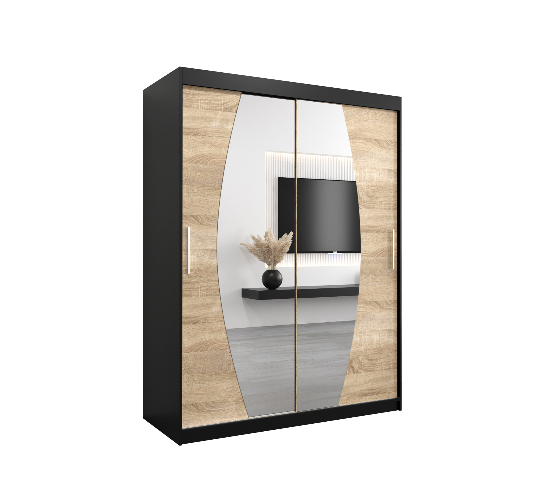 Szafa przesuwna garderoba ELYPSE 150 x 62 x 200 cm Czarny + Sonoma - Abiks Meble