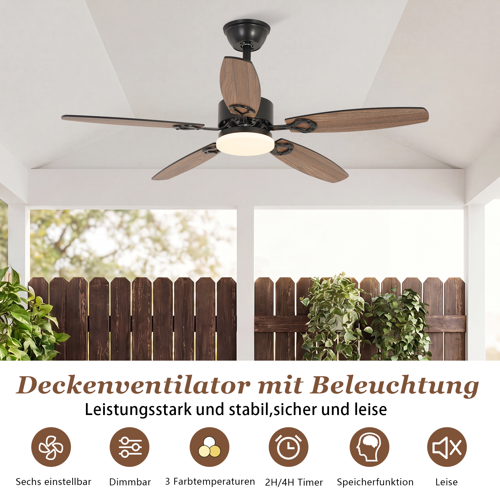 Ventilateur de Plafond avec Éclairage LED Silencieux Pales Réversibles ...