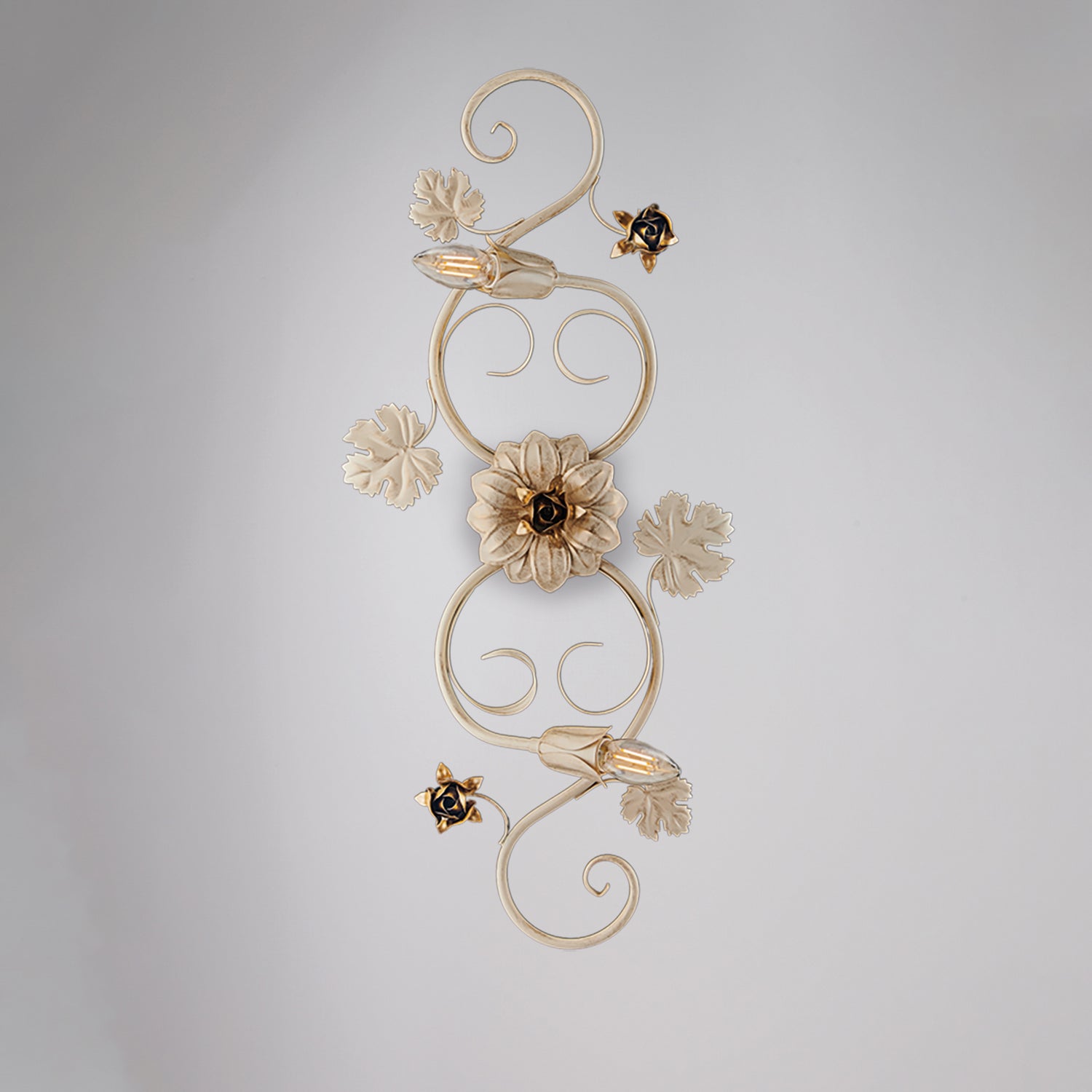 Iris Plafonnier en fer laqué ivoire décor or antique 2 lumières d.74 X 37 BL169-PL2-AV - 2