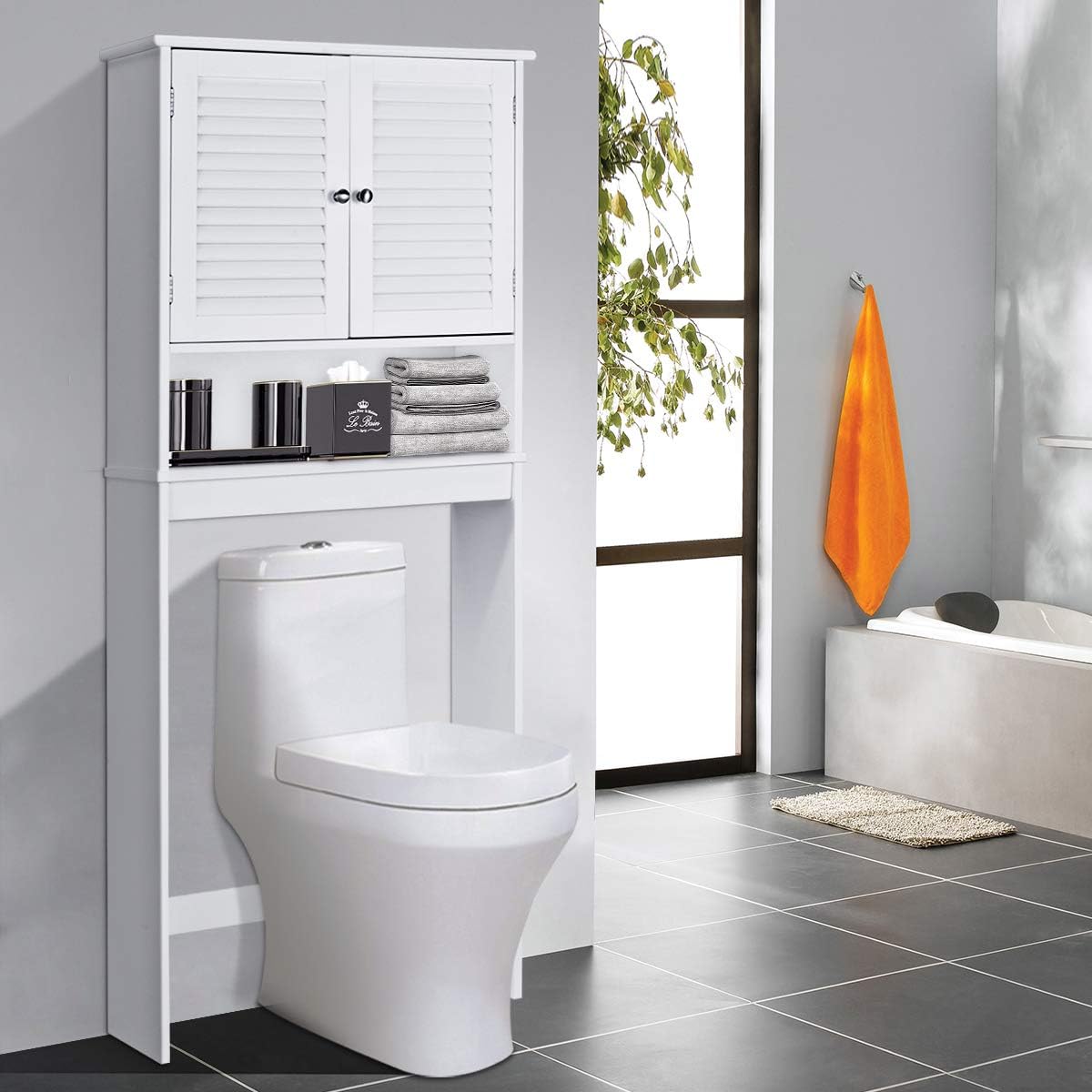 Armadietto Bagno Sopra Water Grigio - Mobile Salvaspazio Con Ante Scorrevoli - Ideale Per Piccoli Bagni E Toilette
