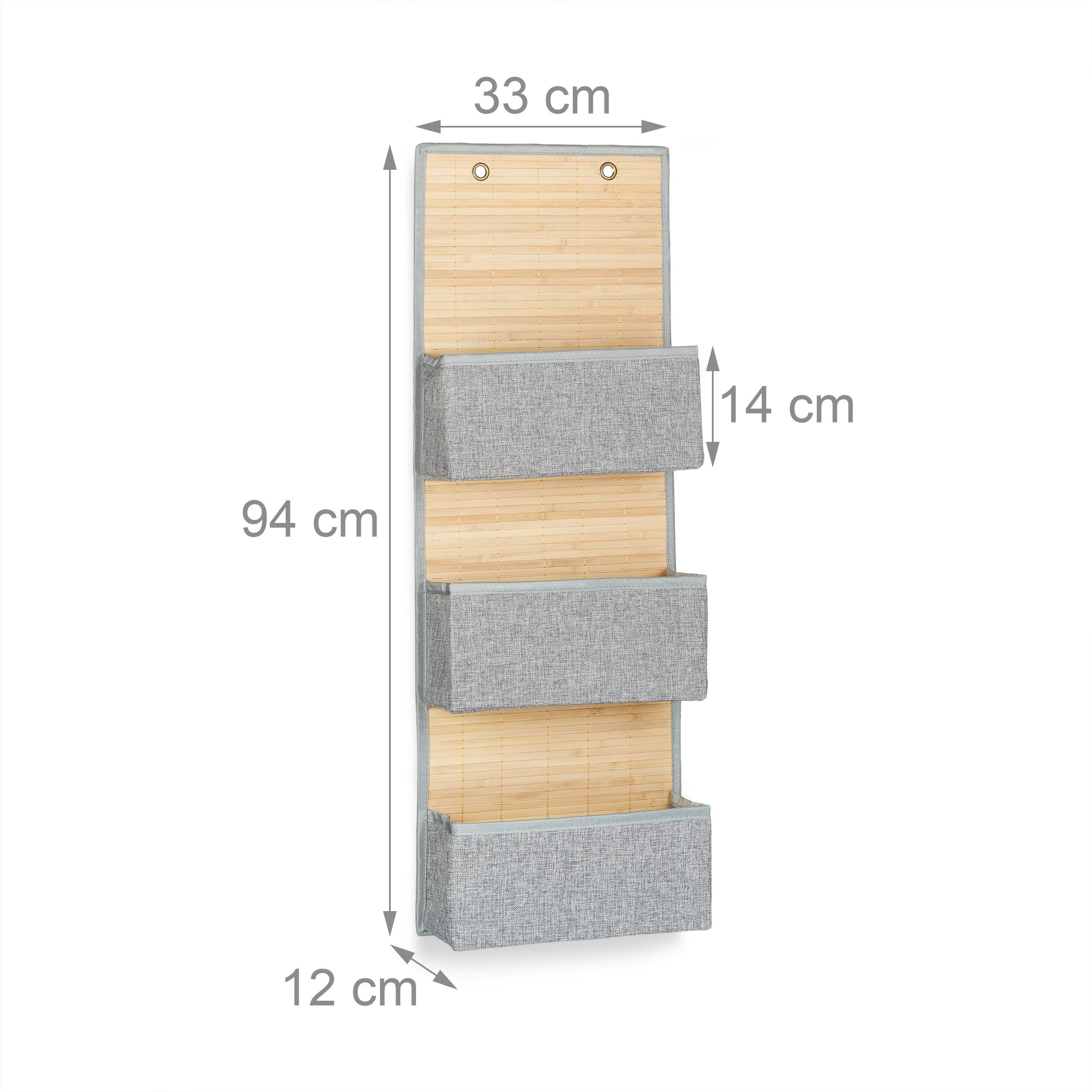 Tasca Portaoggetti Relaxdays Da Parete In Bambù E Iuta 58x34x15 Cm: 3 Scomparti Per Ufficio, Corridoio O Bagno, Pratica E Salvaspazio