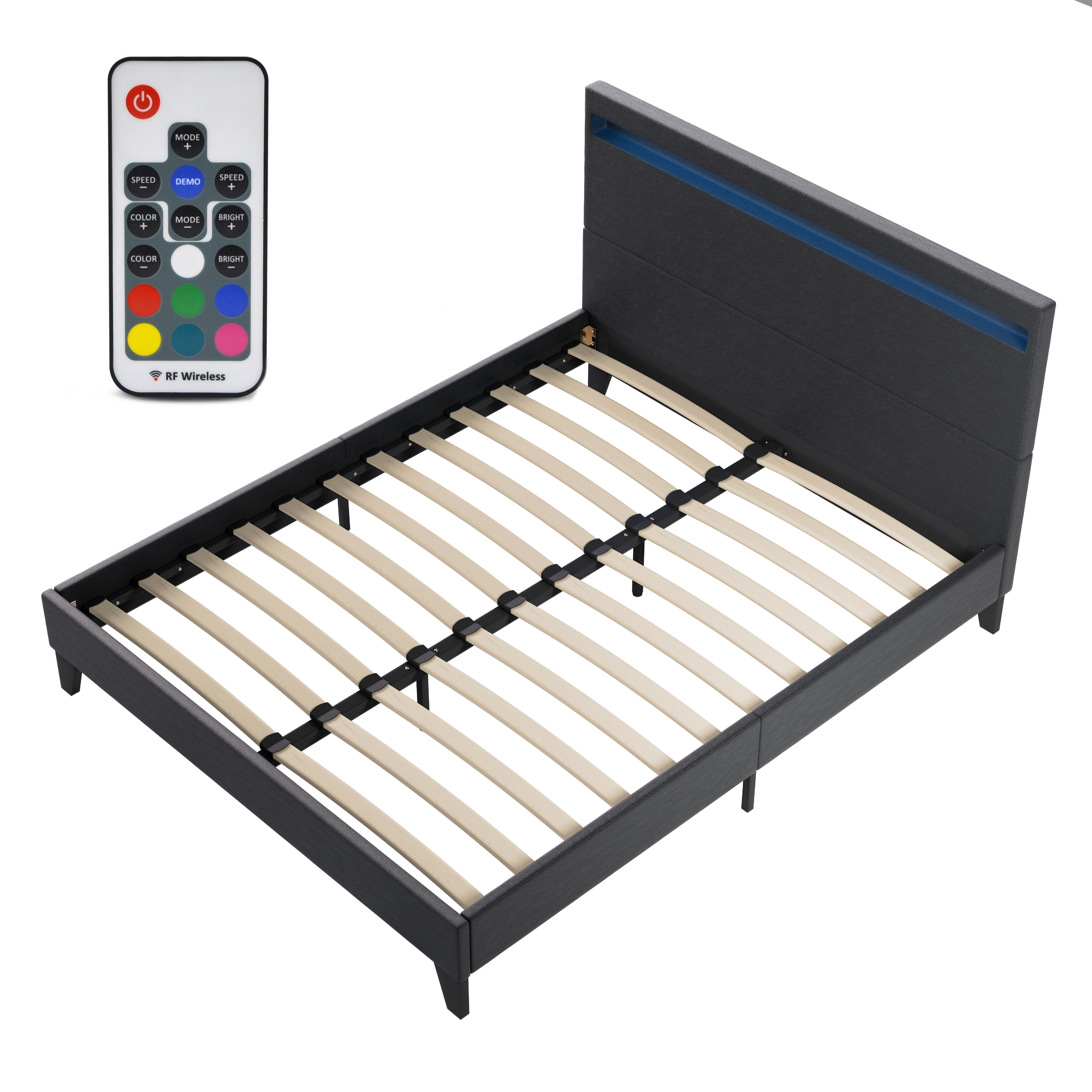 Ensemble Matelas + lit 140x200 cm, Matelas 16cm mousse, accueil latex, lit à tête de lit LED similicuir noir - 11