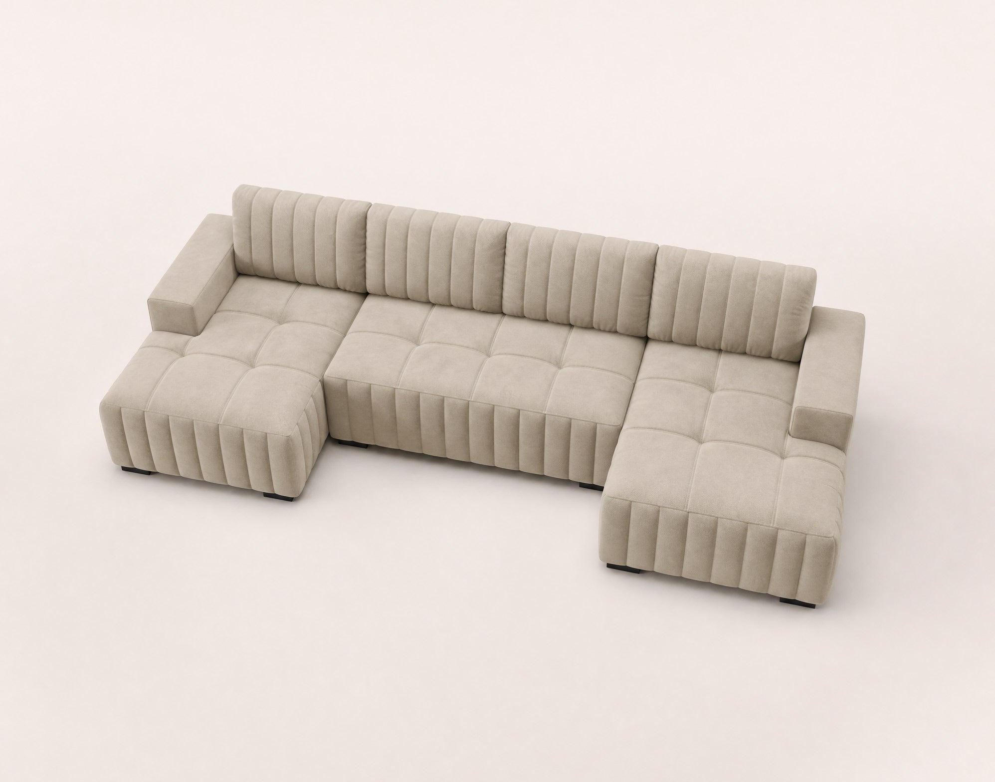Canapé panoramique 7 places avec coffre en velours Beige - LAZARE - Best Mobilier - 7