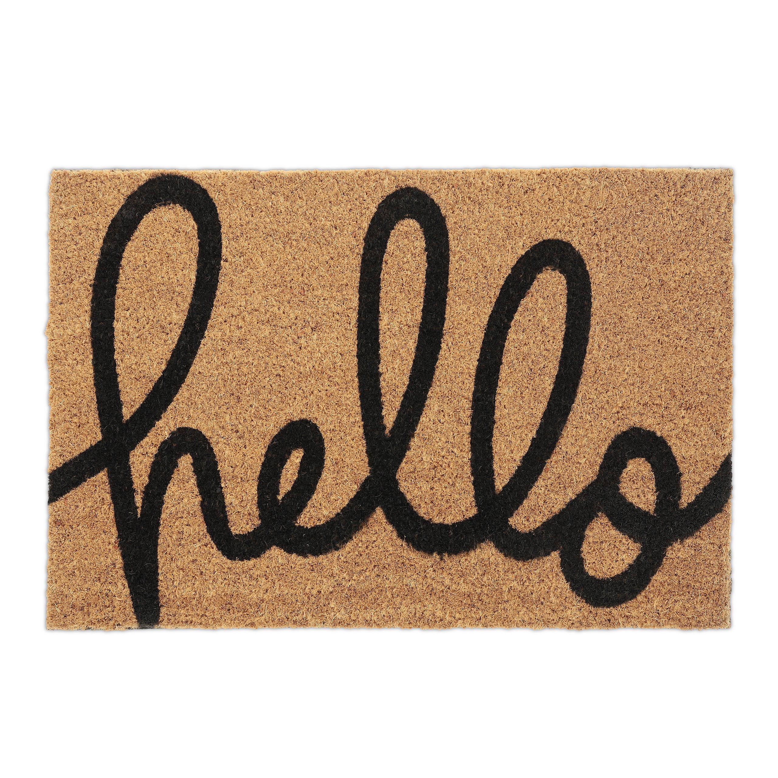 Relaxdays felpudo puerta, fibras de coco, con palabra hello, alfombrilla entrada, 40x60 cm, resistente, natural y negro