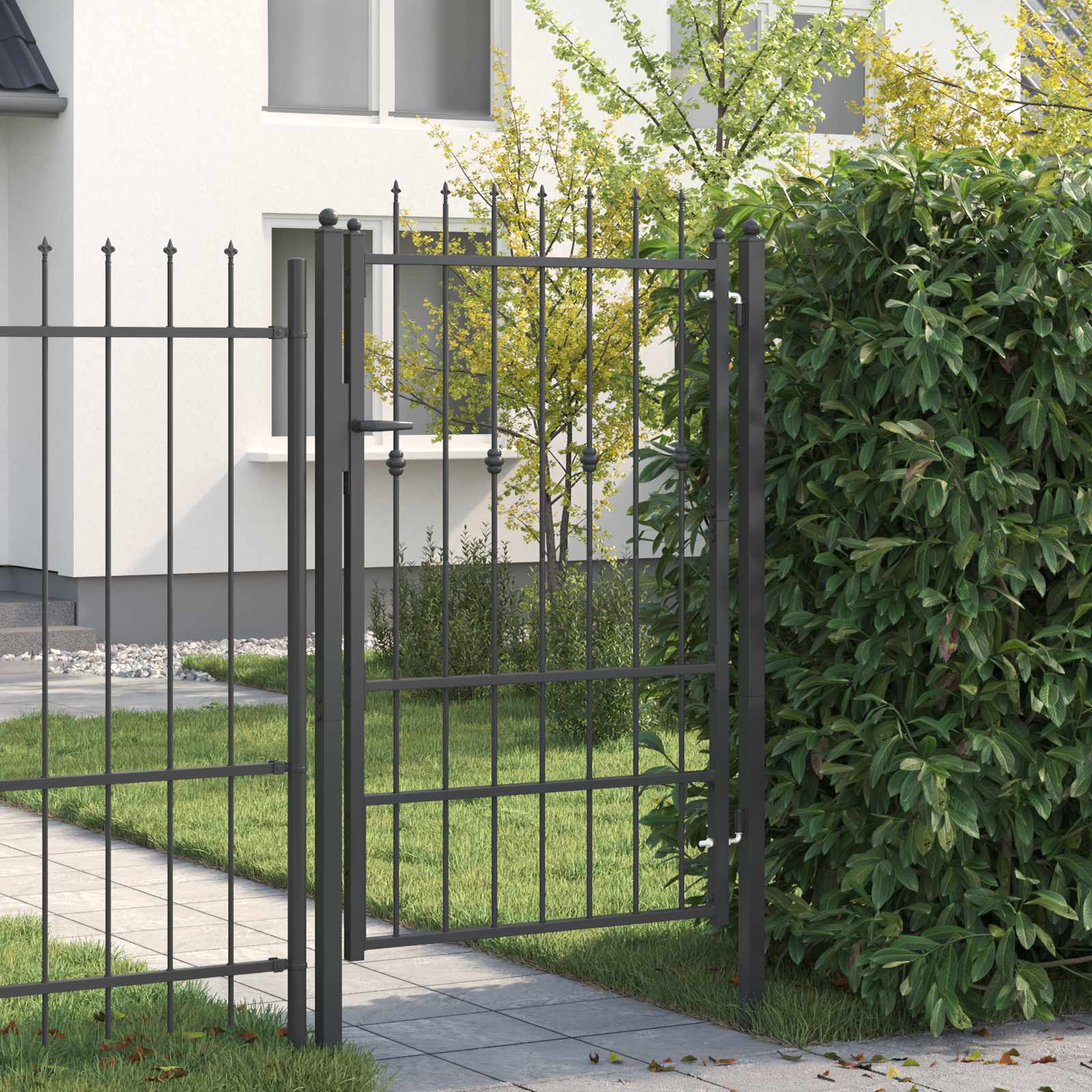 Puerta de cerca con cerradura de metal negro, para jardín, 100 × 150 cm