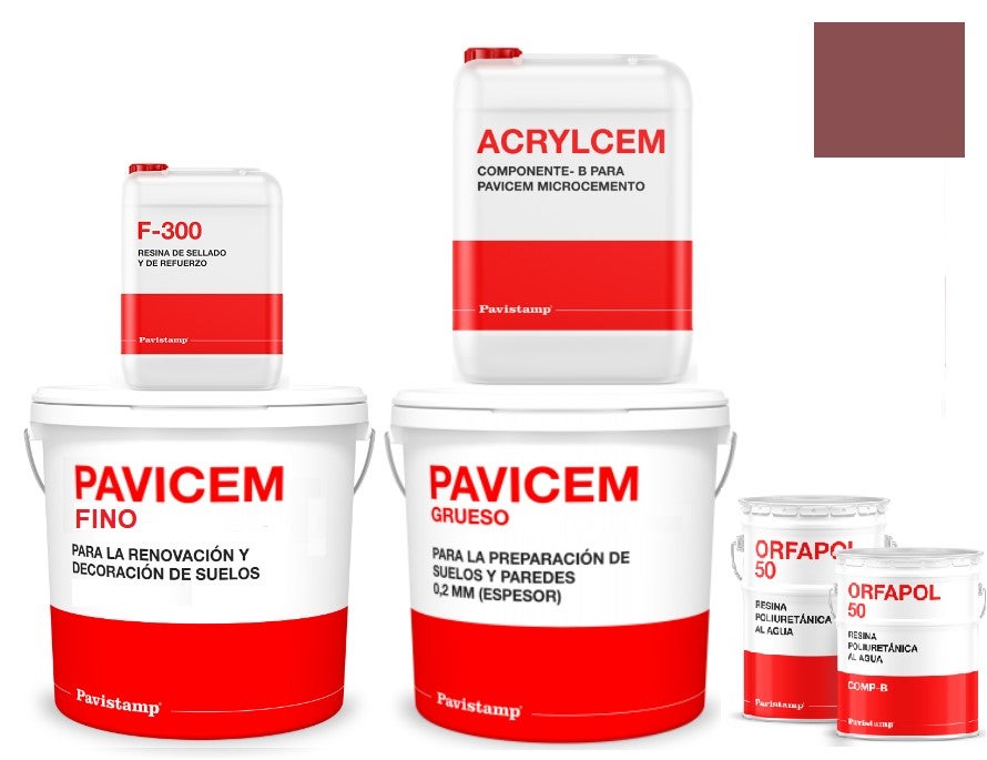 Kit microcemento 8 m2 bicomponente - paredes y suelos cerámica o mortero - polureteno mate-granate