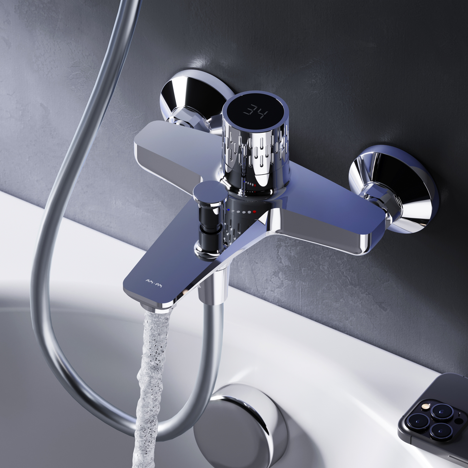 Mechaniczna bateria wannowa TouchReel z chromowanym wskaźnikiem Gem FGA10400 AM PM