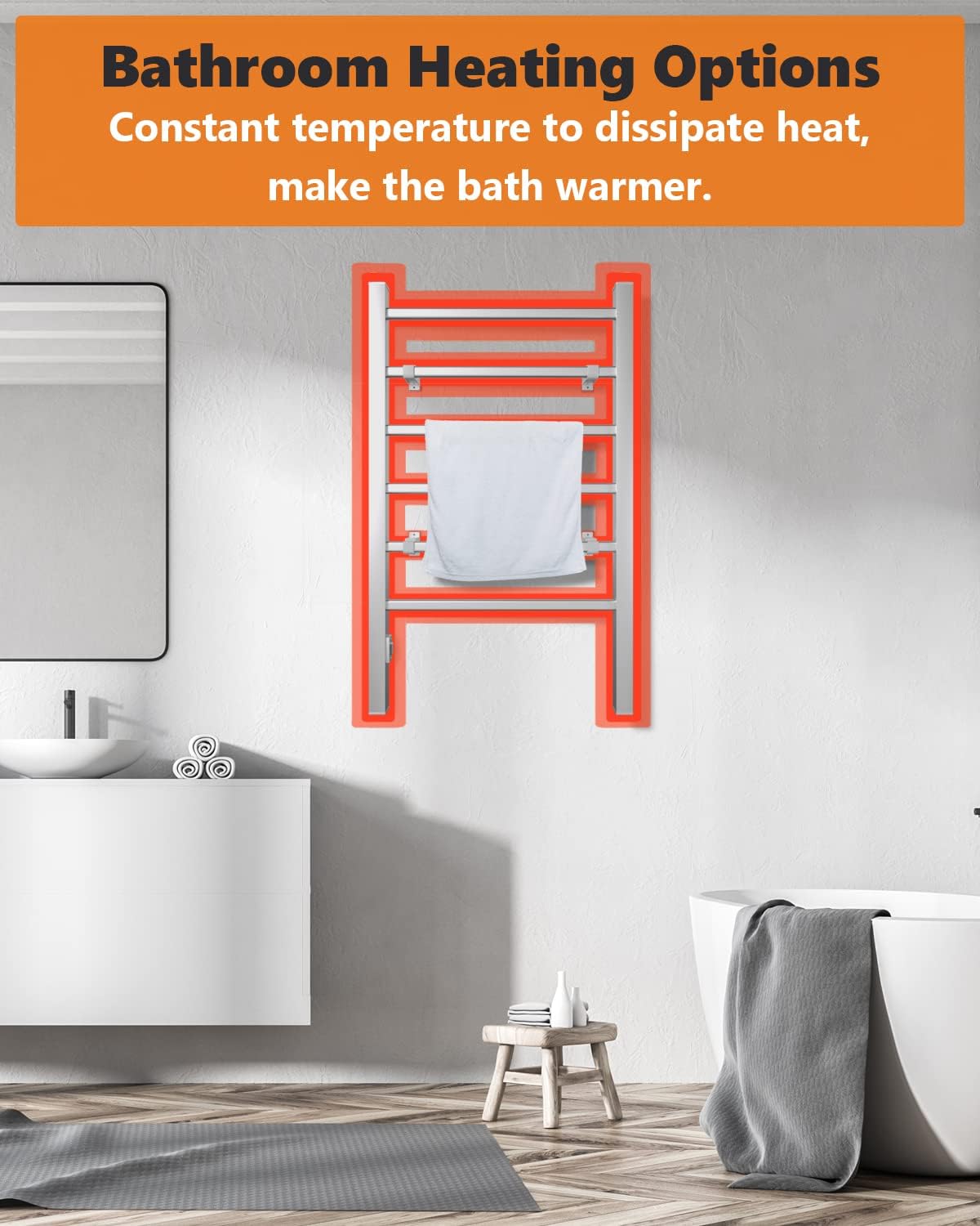 Secador de toalhas elétrico de parede e independente 2 em 1, suporte de parede e suporte de chão, temperatura da superfície 45~50 ℃ - 2