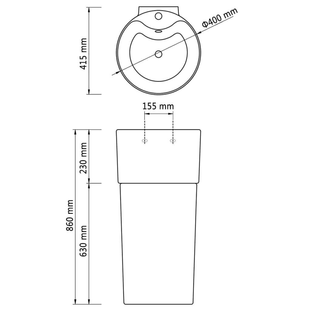 Vasque à trou de trop plein robinet céramique Blanc pour salle de bain - 7
