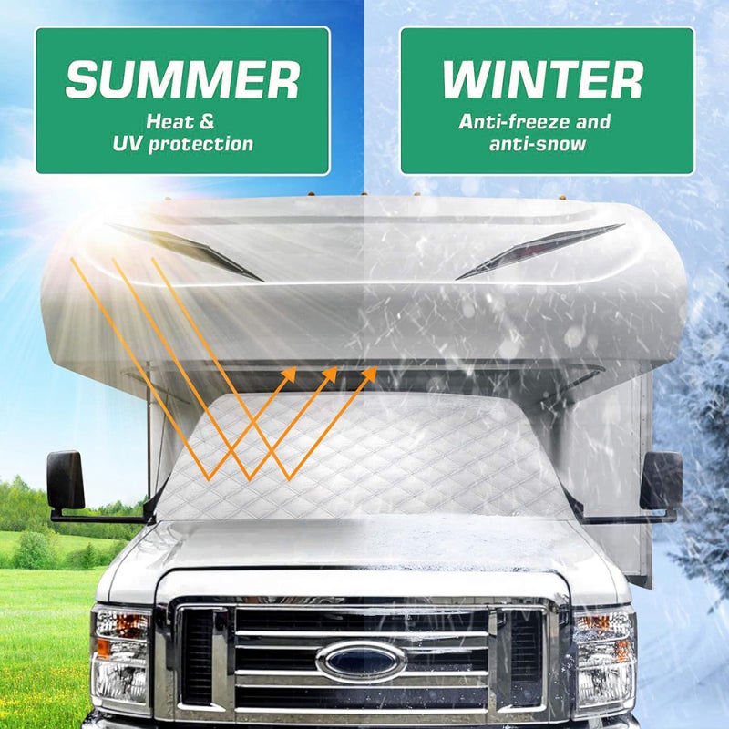 Housse de pare-brise camping-car, pare-soleil fenêtre avant, anti-neige anti-gel anti-salissures, fixation aimantée sans perçage - 8