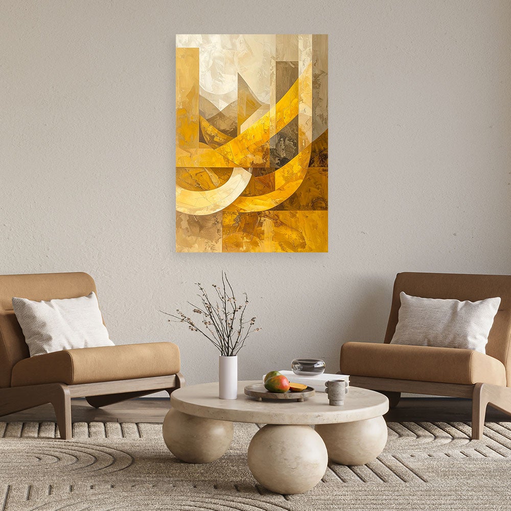Obraz do salonu sypialni biura, Abstrakcyjne kształty geometryczne zółty i beż 40x60 - 2