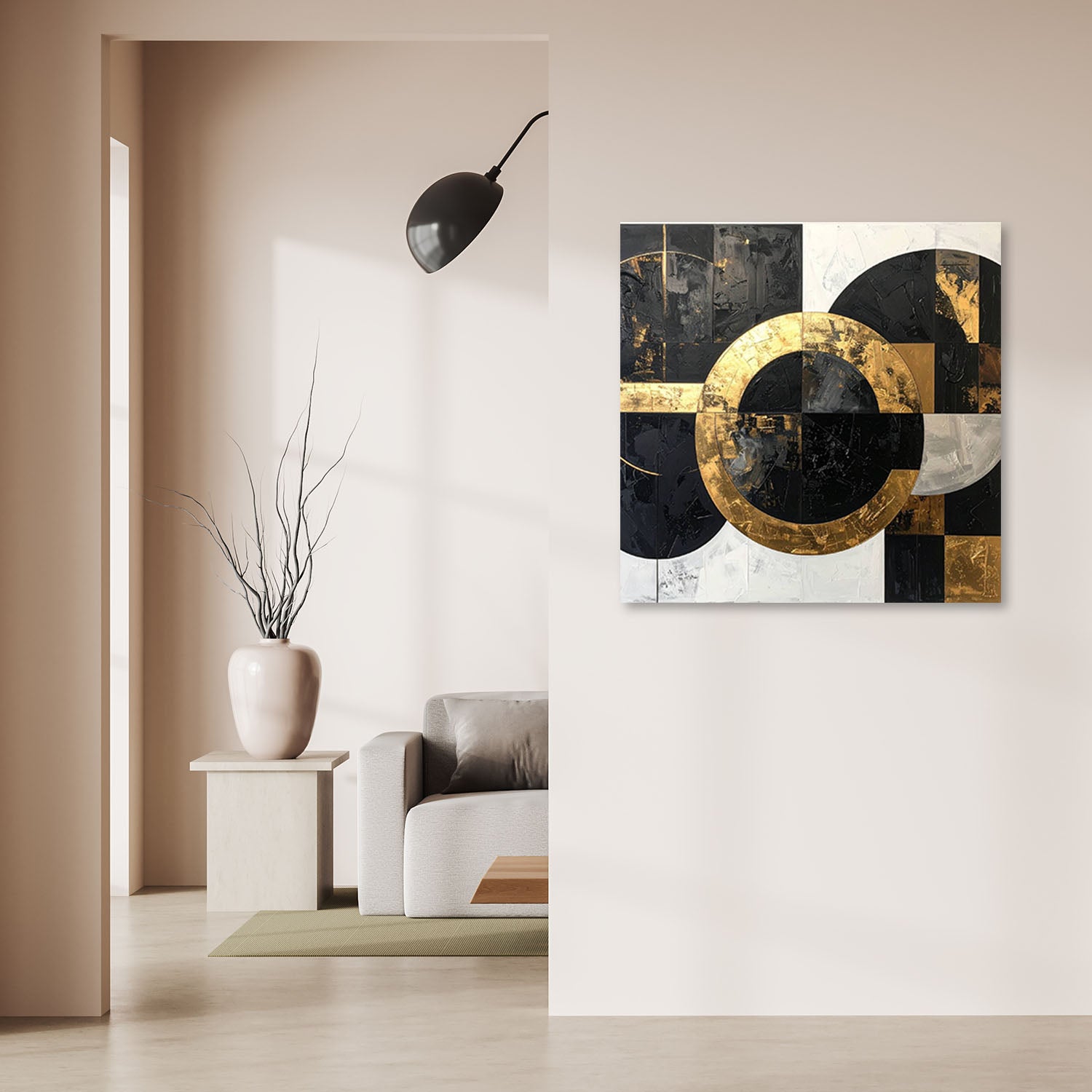 Obraz do salonu kuchni biura, Abstrakcja tekstura koła kształty czarno złoty 60x60 - 2