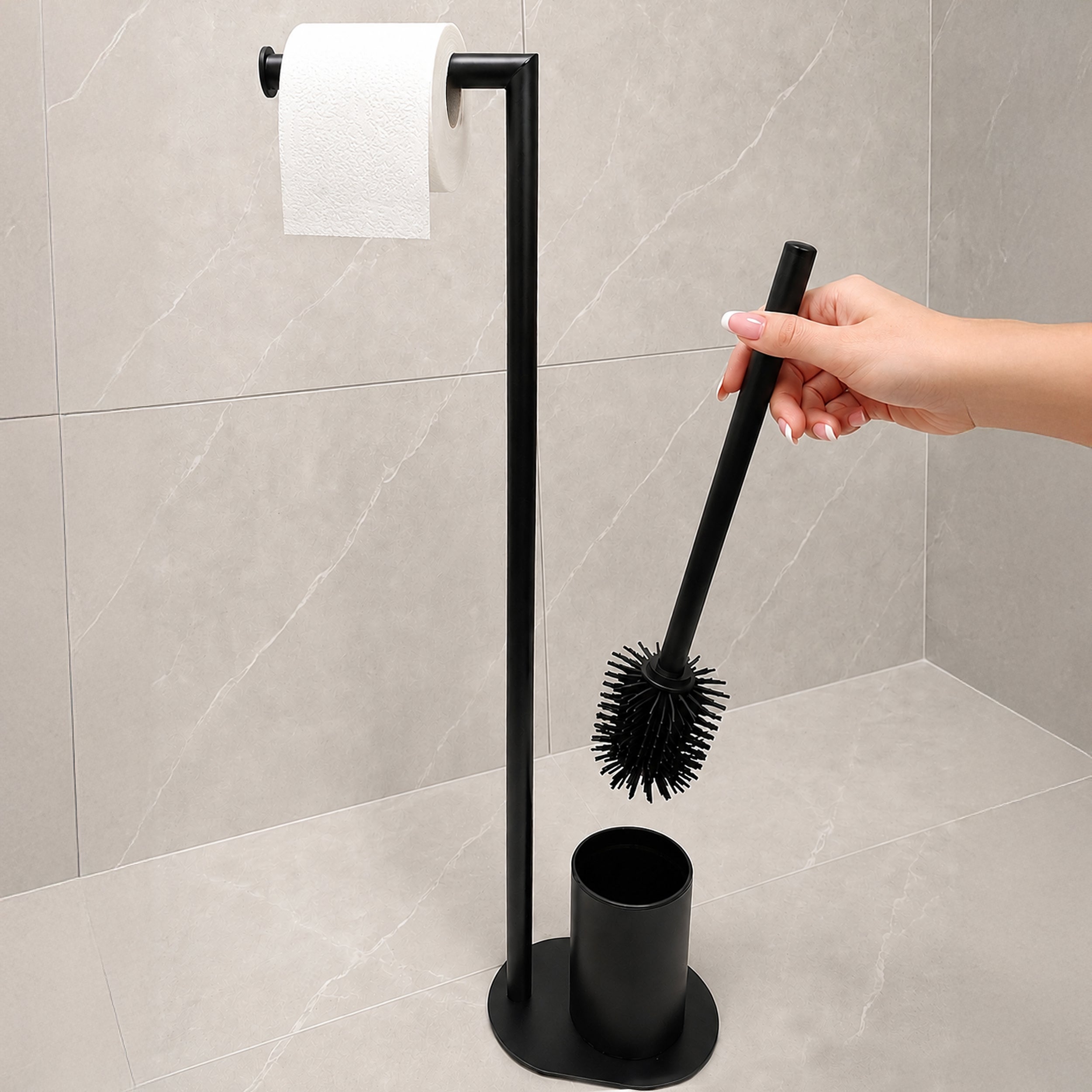 Stojak łazienkowy WC Estiva Ras Black wolnostojący stal z pojemnikiem 1 szt. - 4