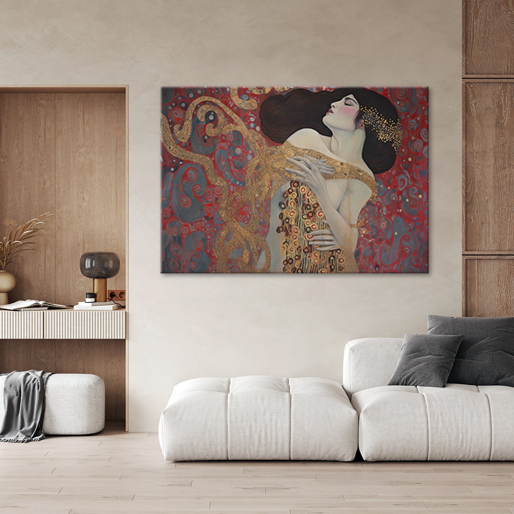 Obraz na płótnie, Kobieta czerwona abstrakcja - G. Klimt 90x60