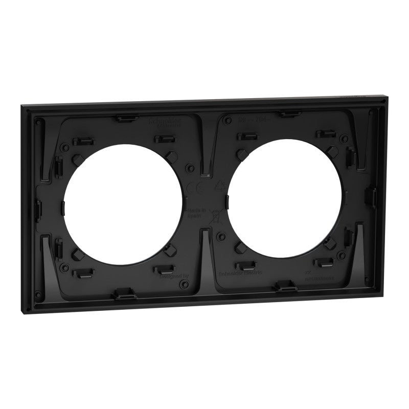 Plaque Odace Métal Schneider Electric - 2 postes - Effet Perle noire - Support Noir - 4