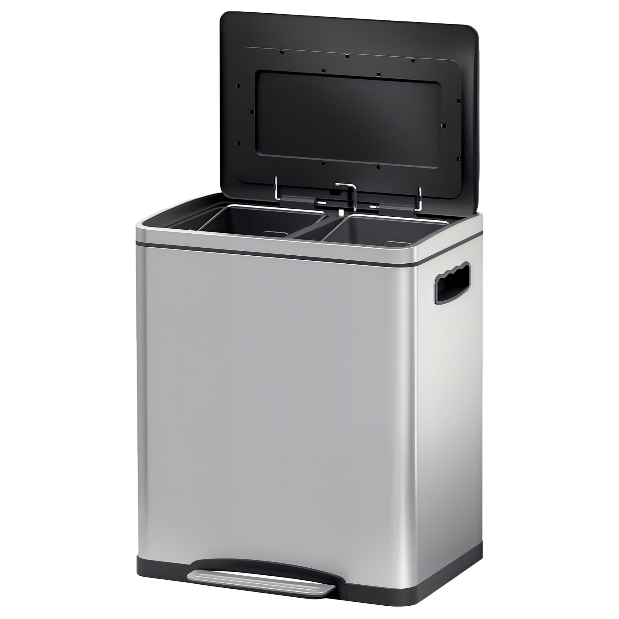 Sustania Double Poubelle Cuisine 2x50L - Couvercle Anti-Odeurs Basculant, Design Moderne Noir/Argent, Fabriquée UE