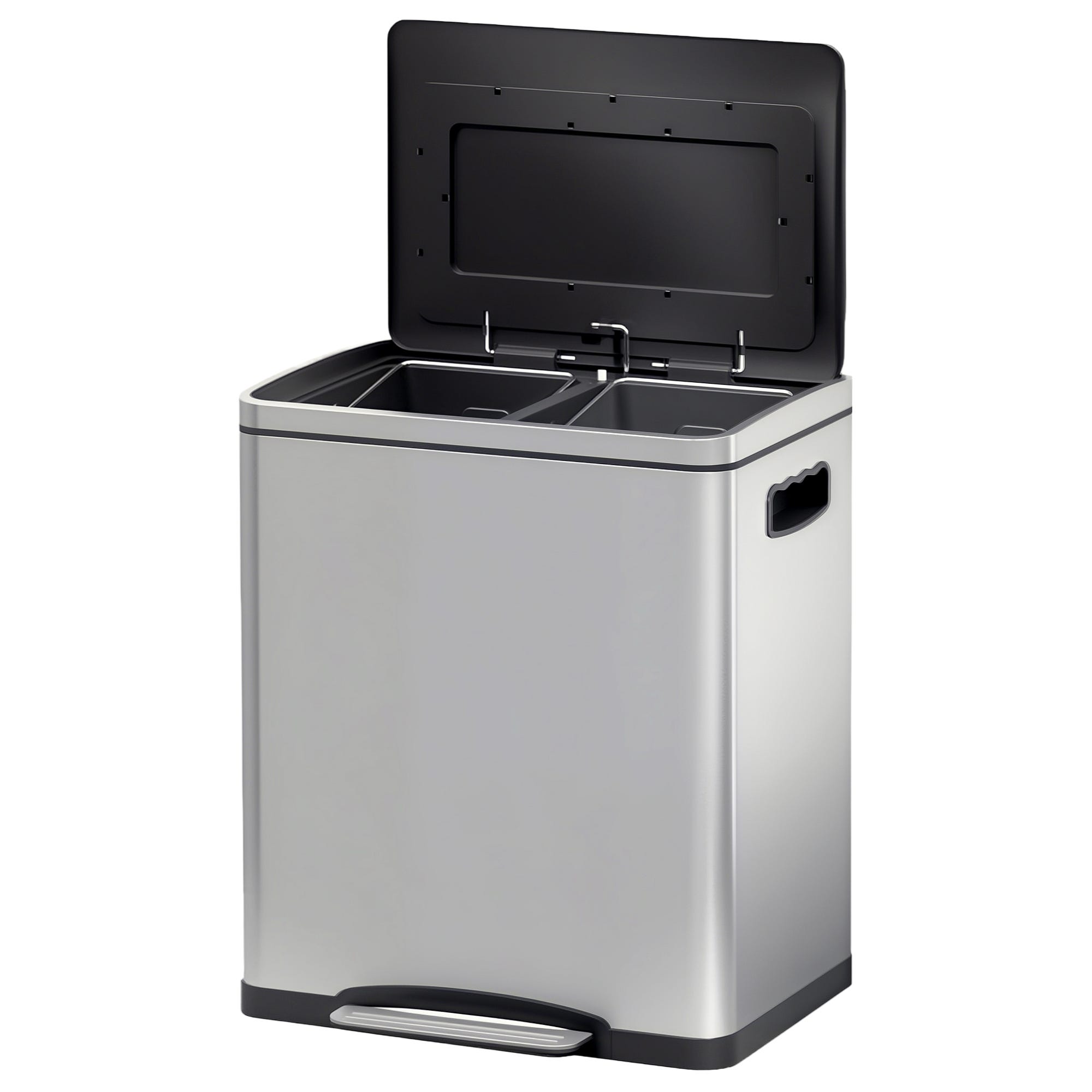 Sustania Double Poubelle Cuisine 2x50L - Couvercle Anti-Odeurs Basculant, Design Moderne Noir/Argent, Fabriquée UE