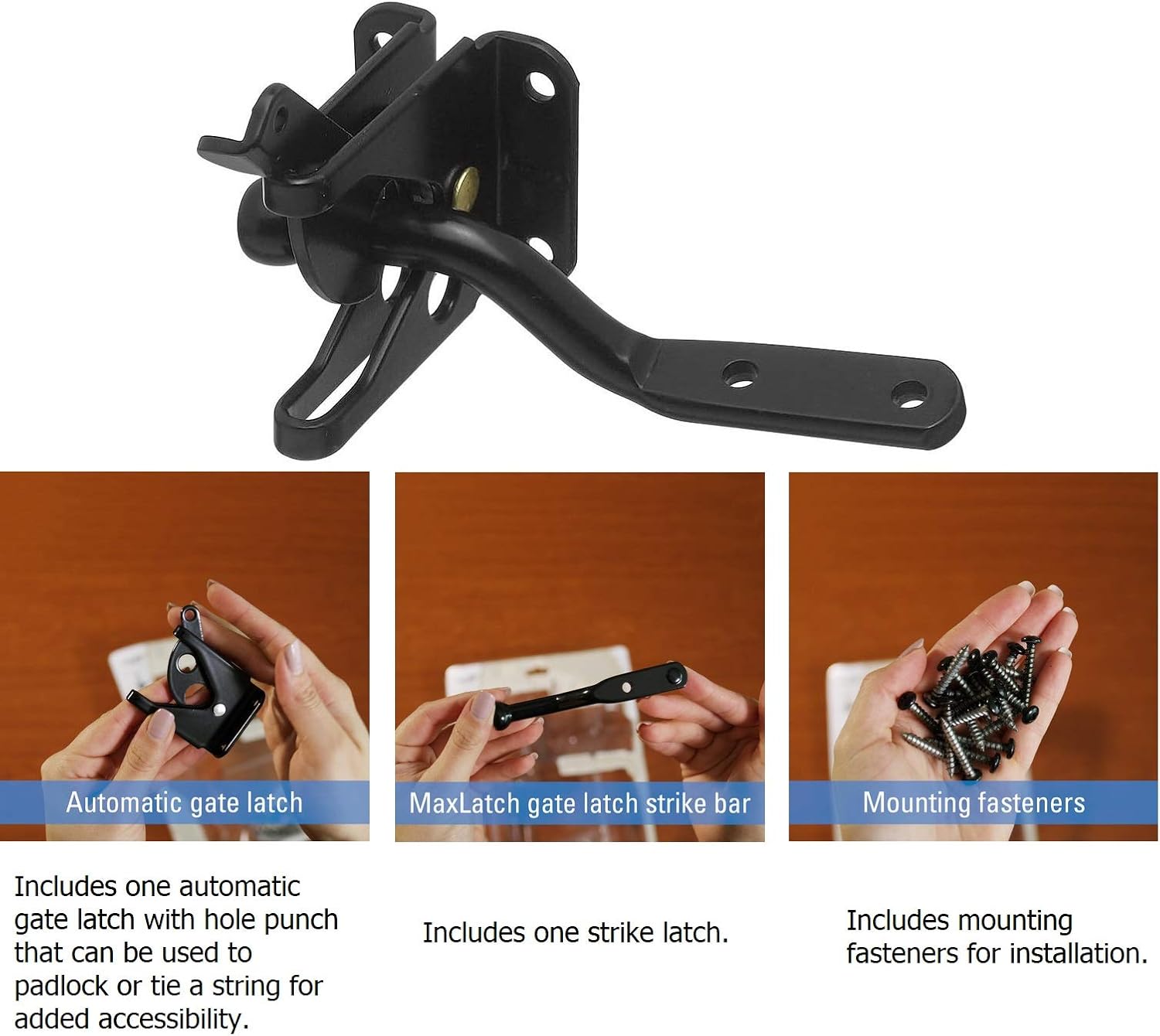 Verrou de Portail Verrouillage automatique-Serrure Métal à Boulon-Loquet Acier à Gravité Clôture Jardin-Noir-Vis de Fixation Fournis - 2