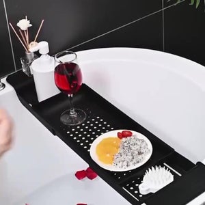 Vassoio Portaoggetti Estensibile Per Vasca Da Bagno, In PP, Antiscivolo, Bianco, Regolabile, Per Libri, Vino E Candele - 3