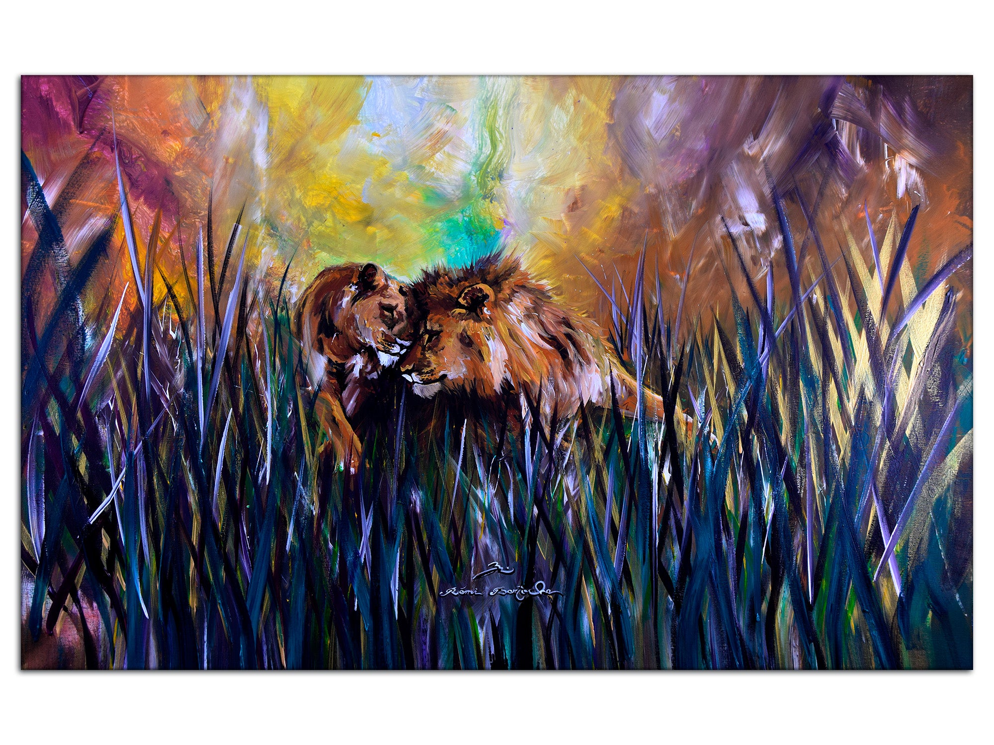 DECLINA, Tableau toile imprimée, Tableau toile reproduction peinture Lion Love, 150x100 cm - 3