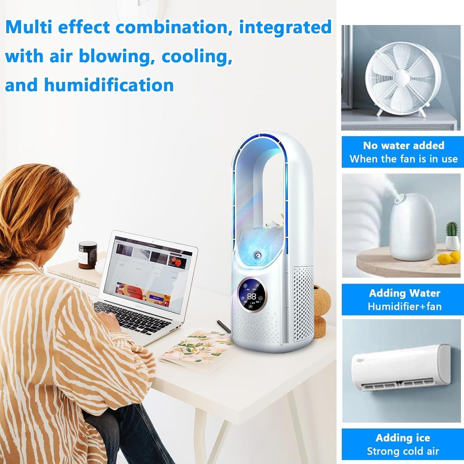 Climatiseur de chambre à coucher, climatiseur de camping, refroidissement/humidification de l'air, trois modes, 6 vitesses de vent, blanc - 3
