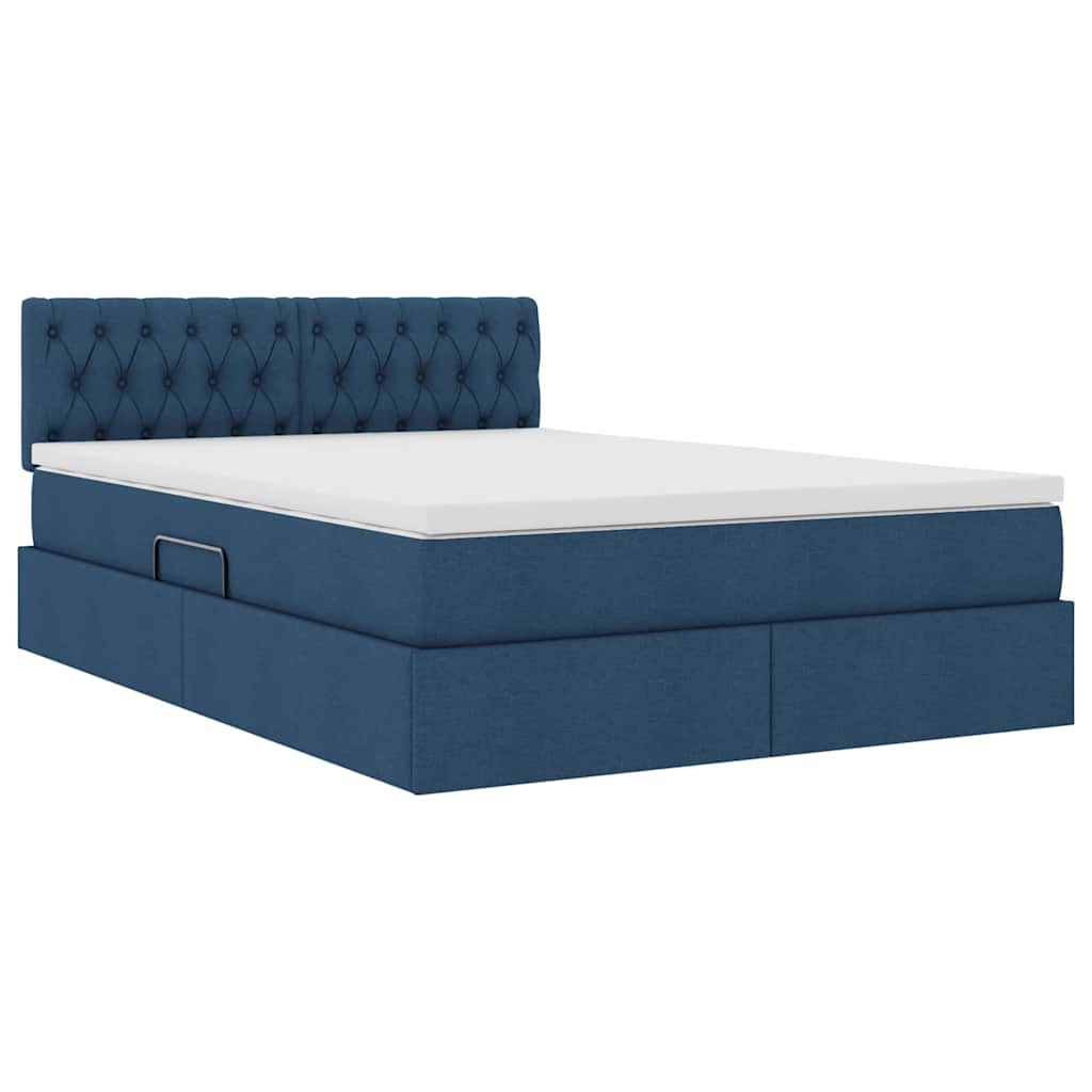 Lit avec rangement et matelas bleu 140 x 200 cm velours - 5