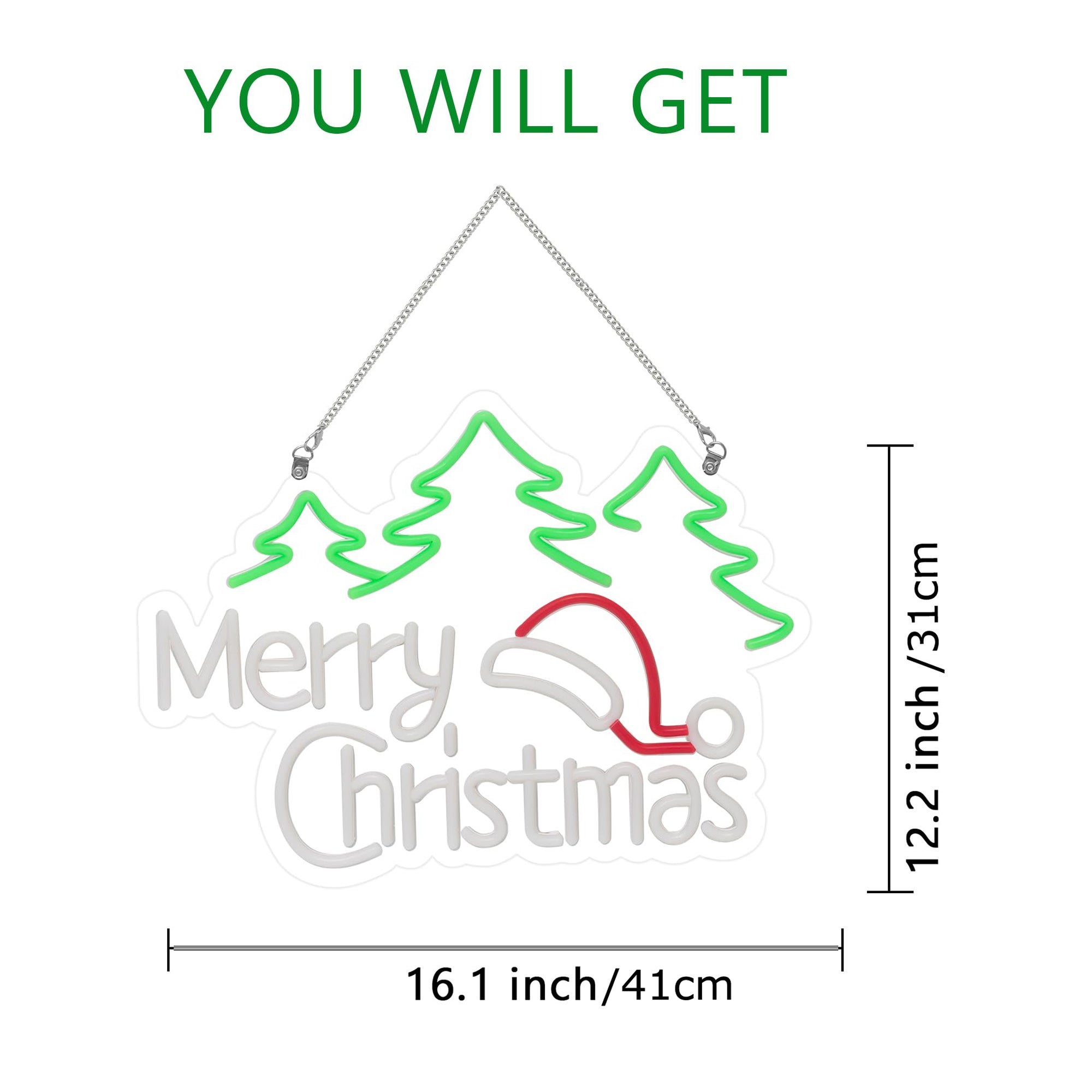 Insegna Al Neon LED Per Albero Di Natale - Acrilico, 22x32 Cm, USB 5V, Con Catena E Ganci - Decorazione Da Parete, Finestra, Feste