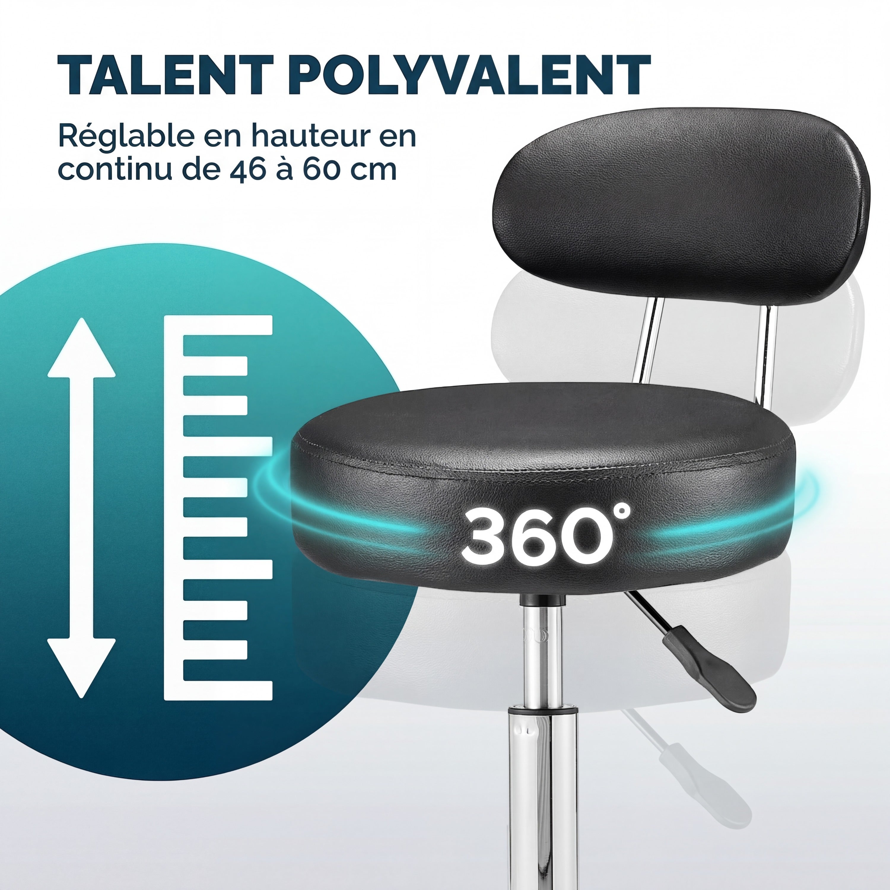 CASARIA® Chaise Bureau Gaming noire Pivotante Avec Dossier, Siège Similicuir Réglable Sur Roulettes Fauteuil Salon Polyvalent tabouret coiffeuse - 5