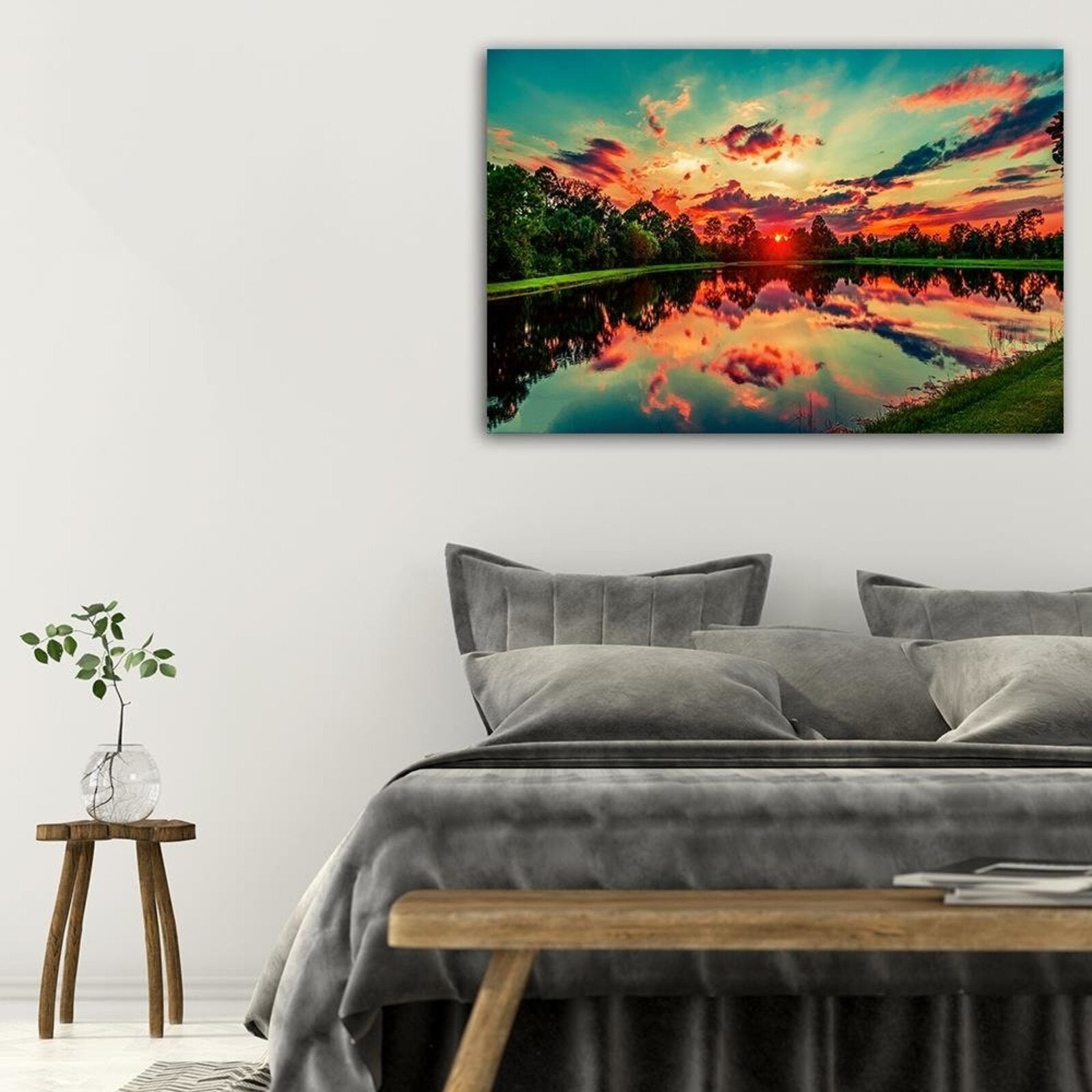 Tableau bois lever du soleil sur le lac 4 - 120 x 80 cm - 3