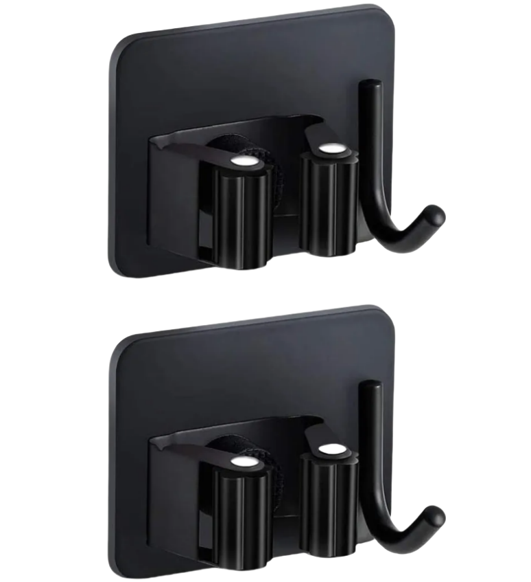 Samoprzylepny uchwyt na szczotkę ścienną ze stali nierdzewnej, bez wiercenia, z haczykami, do domu, kuchni, łazienki, garażu i ogrodu.