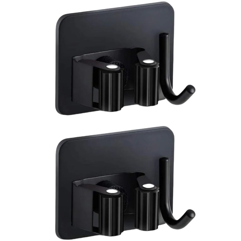 Samoprzylepny uchwyt na szczotkę ścienną ze stali nierdzewnej, bez wiercenia, z haczykami, do domu, kuchni, łazienki, garażu i ogrodu.