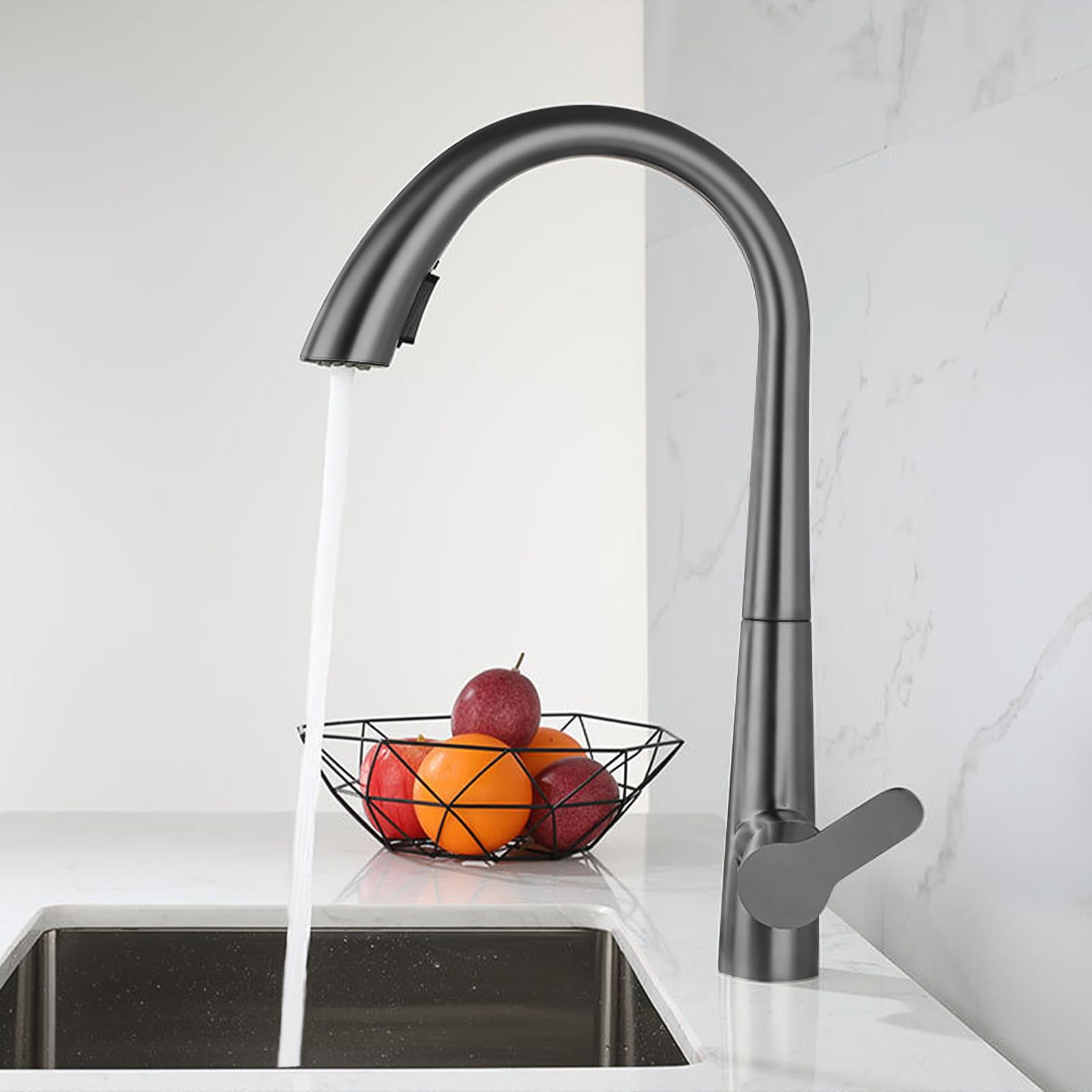 Mitigeur Cuisine Gris avec Douchette Extractible 360° - Robinet Évier Acier Inoxydable 2 Modes Pulvérisation - Mitigeur Modern Cuisine - 5