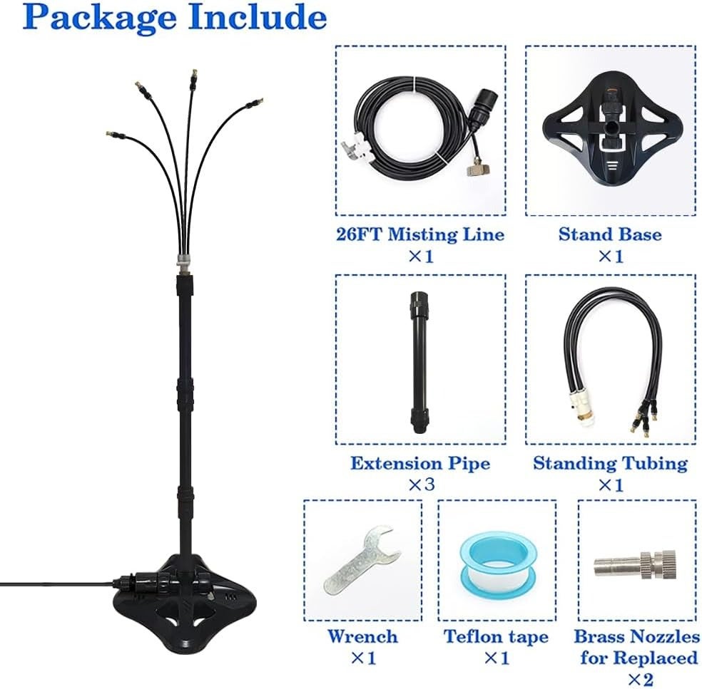 Système de brumisation sur pied 109 cm – Tuyau flexible avec 4 buses, rafraîchisseur pour terrasse, jardin ou animaux - 4