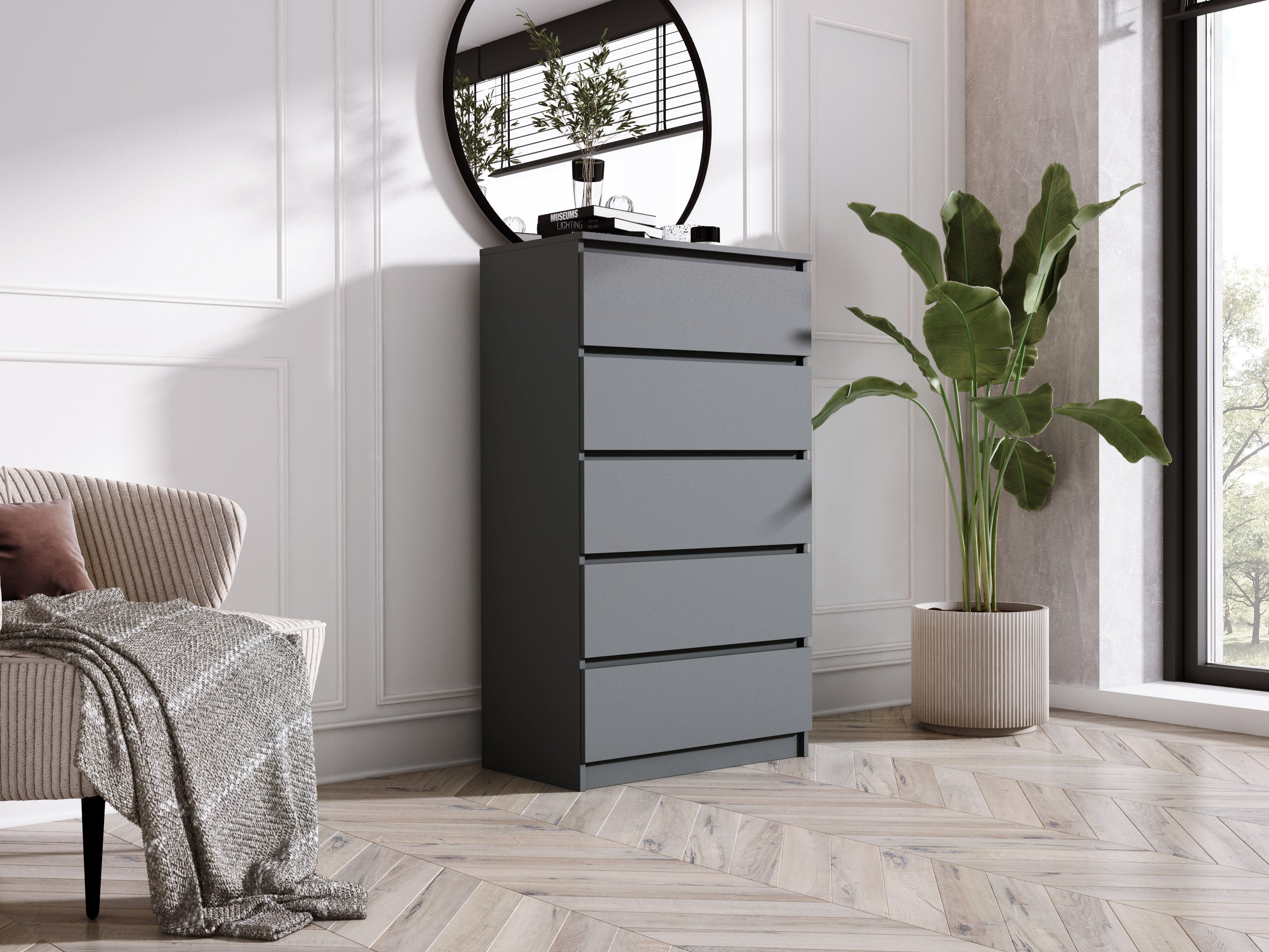 Commode 5 Tiroirs, Anthracite, 70 x 39 x 125 cm - 2