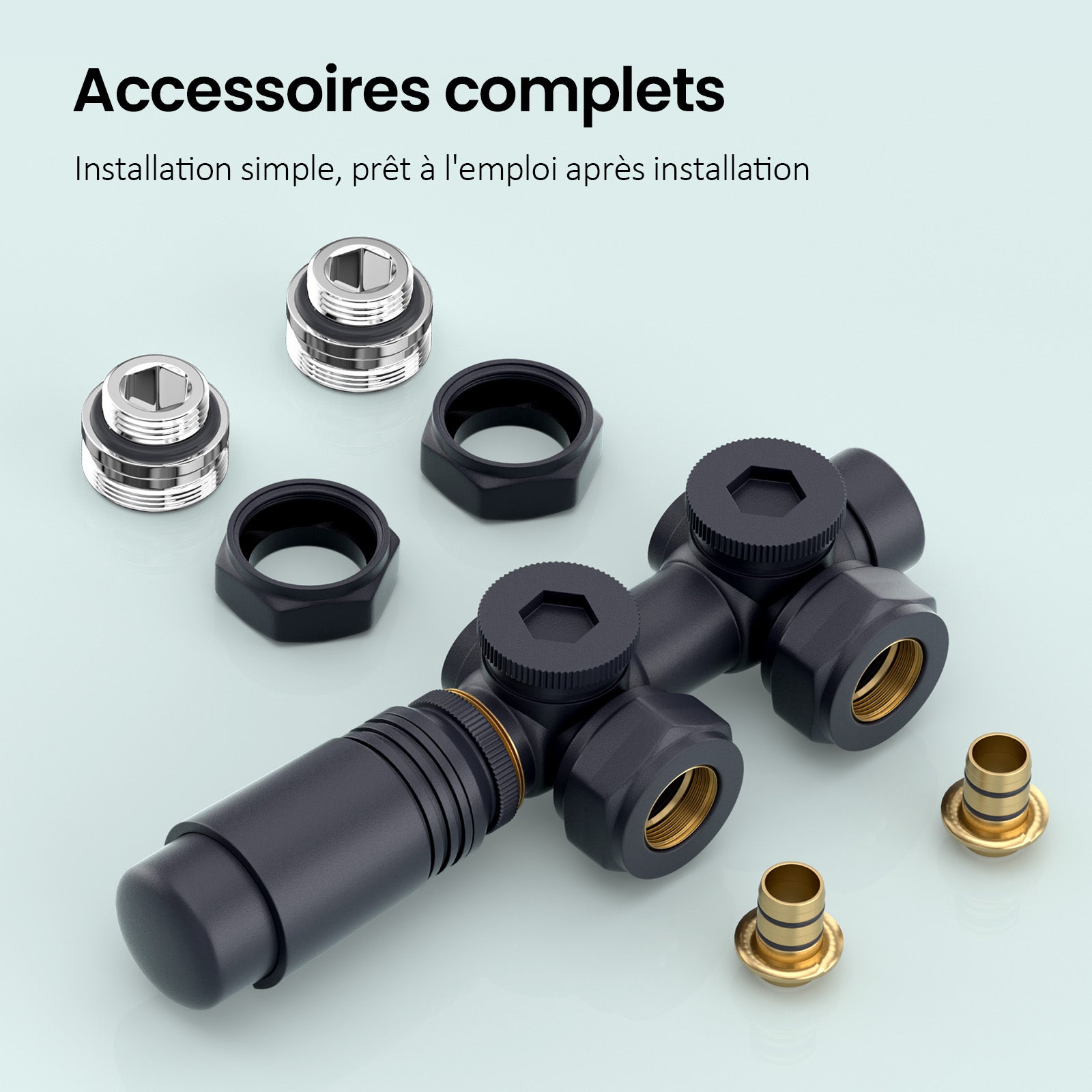 Juego de válvula termostática para radiador de baño – Conjunto en color antracita – Apto para tuberías de 15 mm y 16 mm - 7