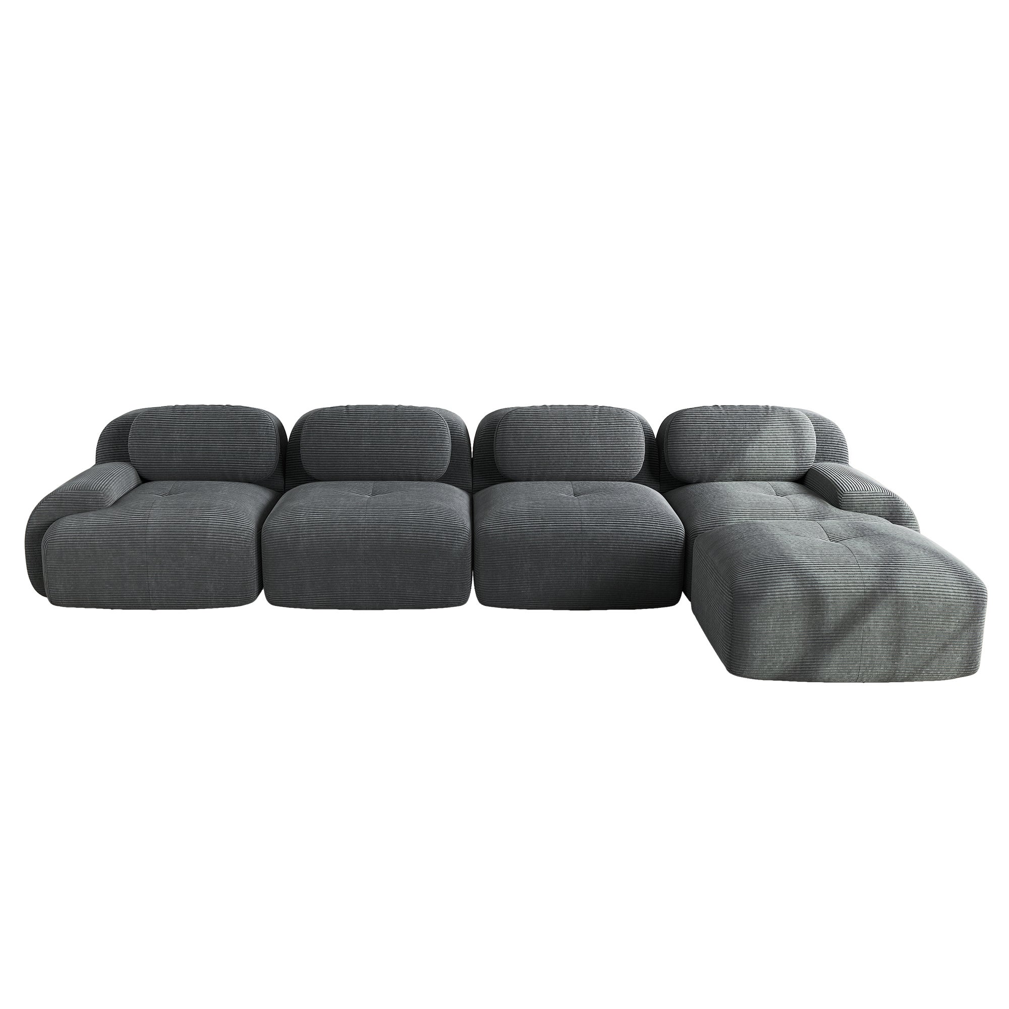 Canapé d\'angle modulable en forme de Canapé 4 places Élégant - Accroupiers extra-larges - Tissu velours côtelé respirant - gris - 6
