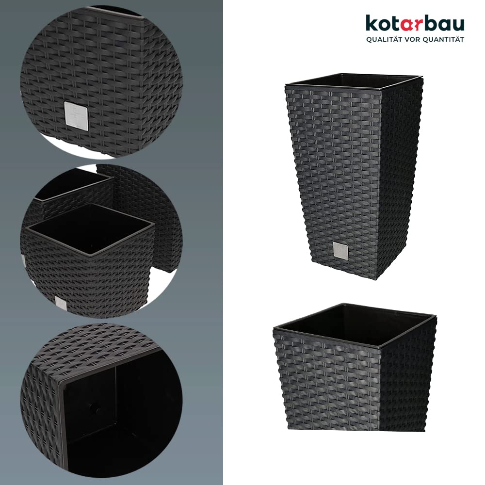 Pot de Fleurs Carré 170 x 170 x 324 mm - Design Rotin - Avec Pot Intérieur Anthracite - KOTARBAU - 3