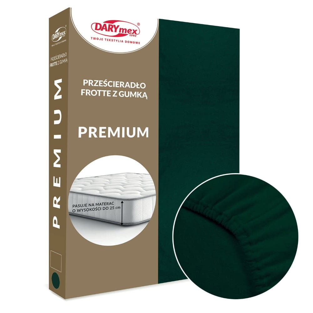 Prześcieradło frotte z gumką 90 x 200 kolor zieleń butelkowa PREMIUM - Darymex