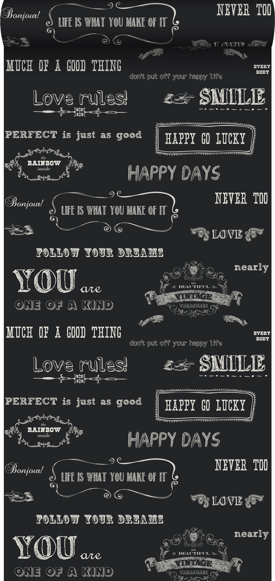 Papel pintado texto pizarra negro y blanco - 53 cm x 10.05 m - estahome