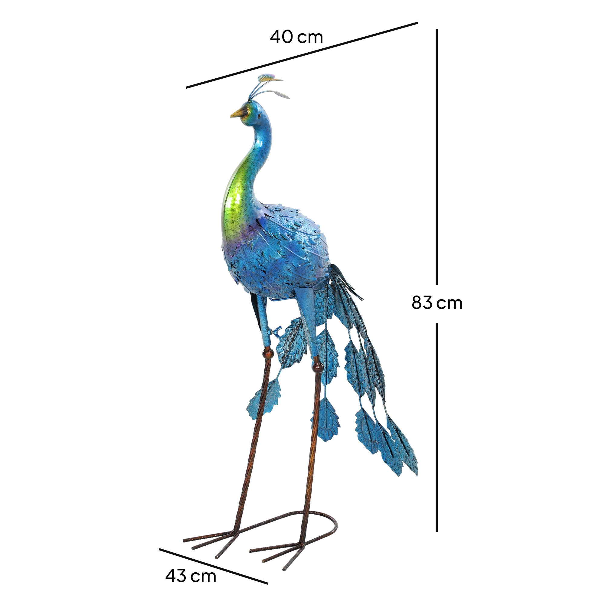 Statue de jardin - Outsunny - paon - résister aux éléments - pour jardins, porches, terrasses - en métal - 83H cm - multicolore - 3