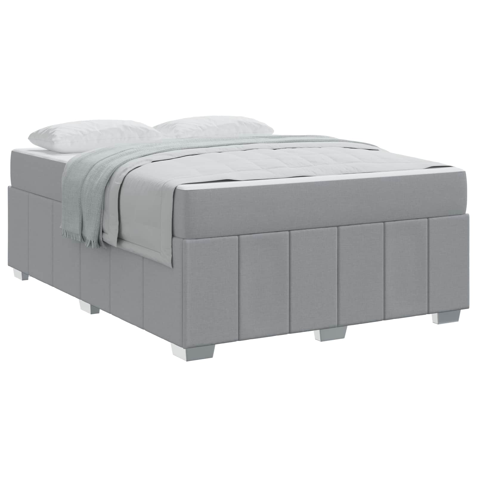 Cadre de lit avec matelas en tissu gris clair pour la chambre, 160 × 200 cm - 2