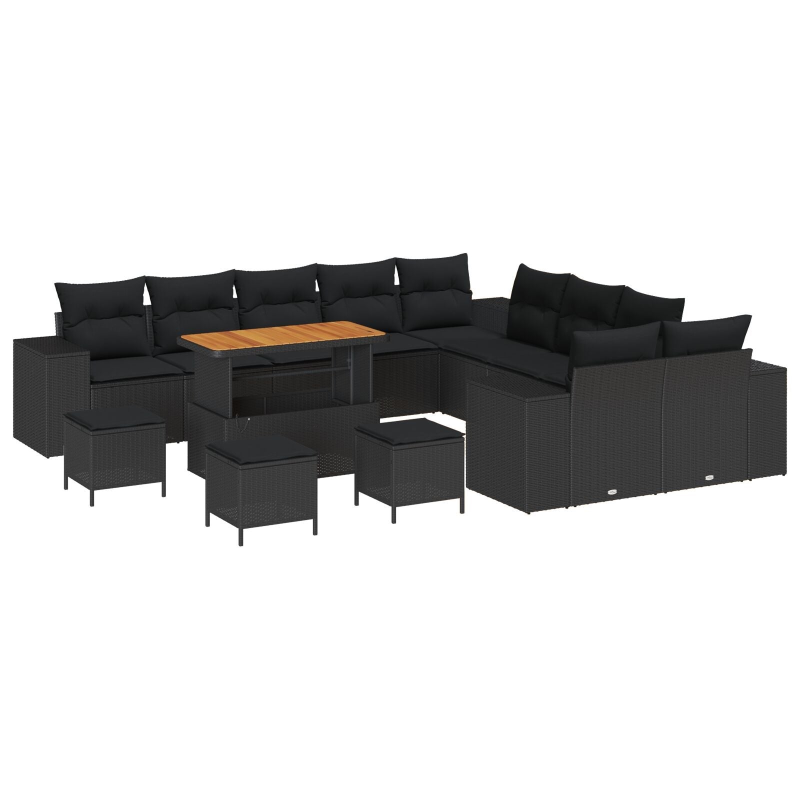 Ensemble de canapé de jardin avec coussin 14 pcs Noir polyrotin vidaXL - 5